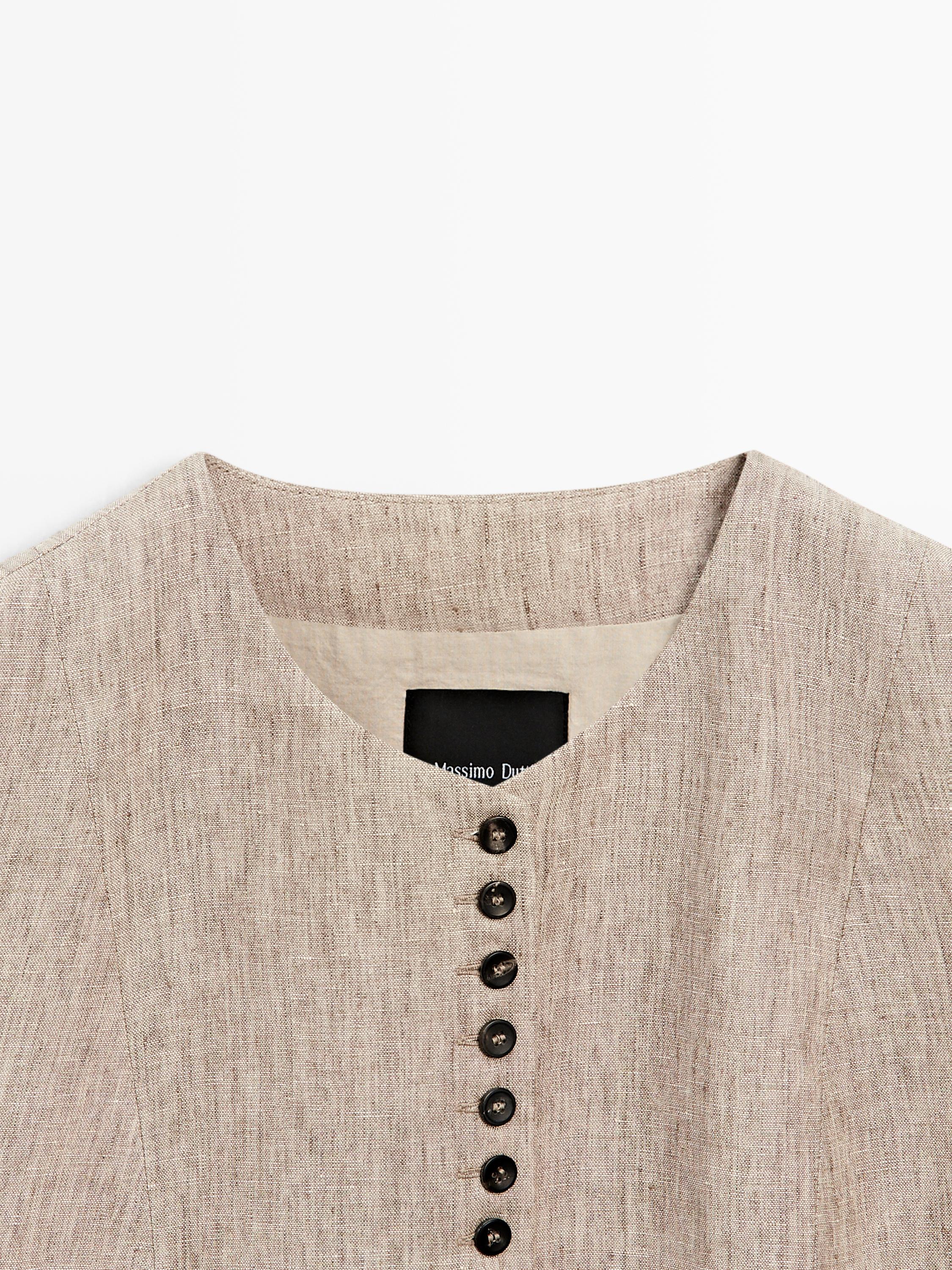 Linen melange waistcoat with buttons — BEIGE