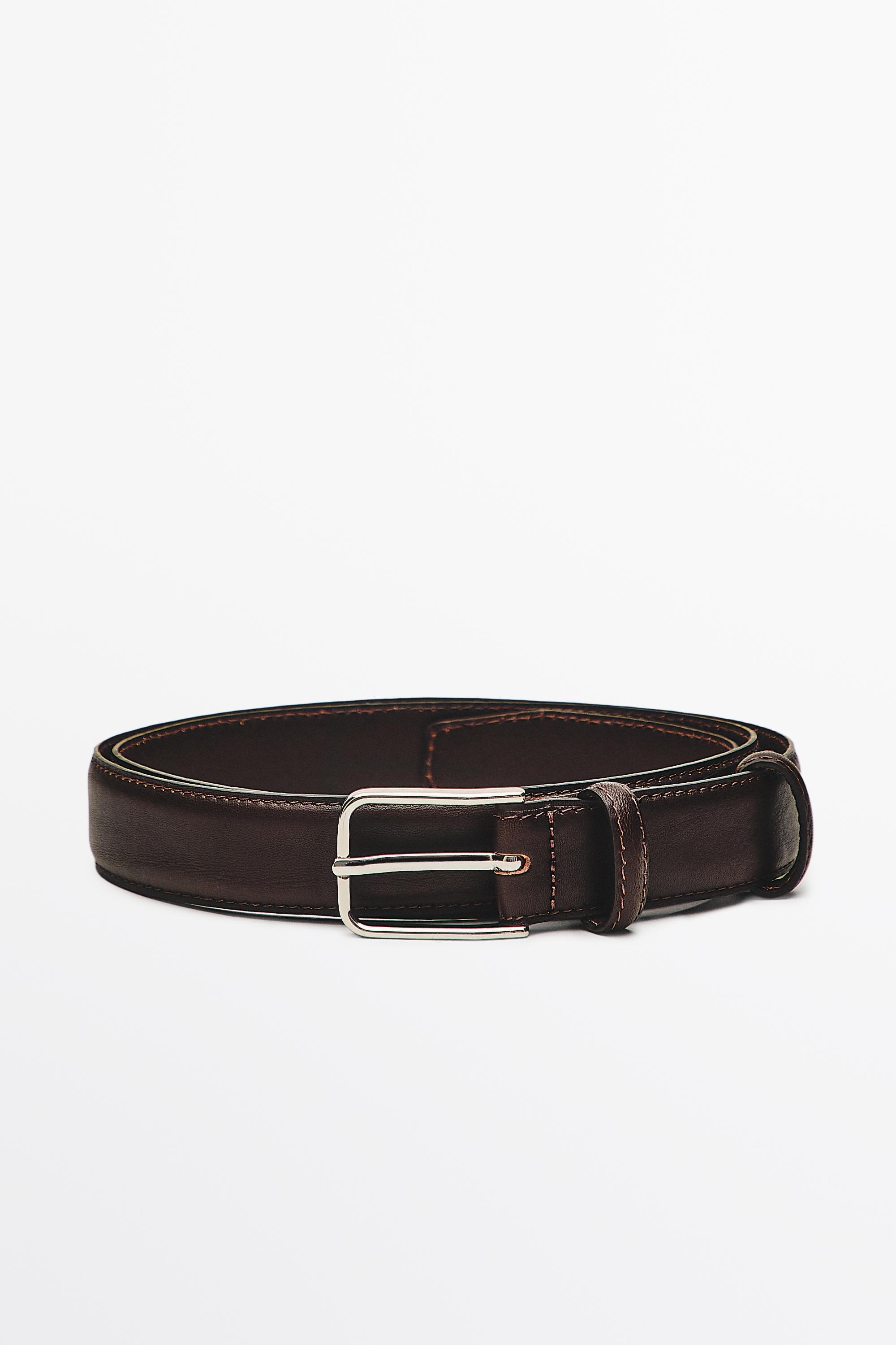 Nappa leather belt with double keeper — BROWN