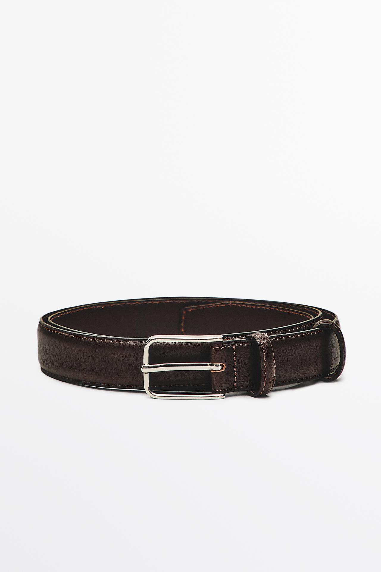 Nappa leather belt with double keeper — BROWN