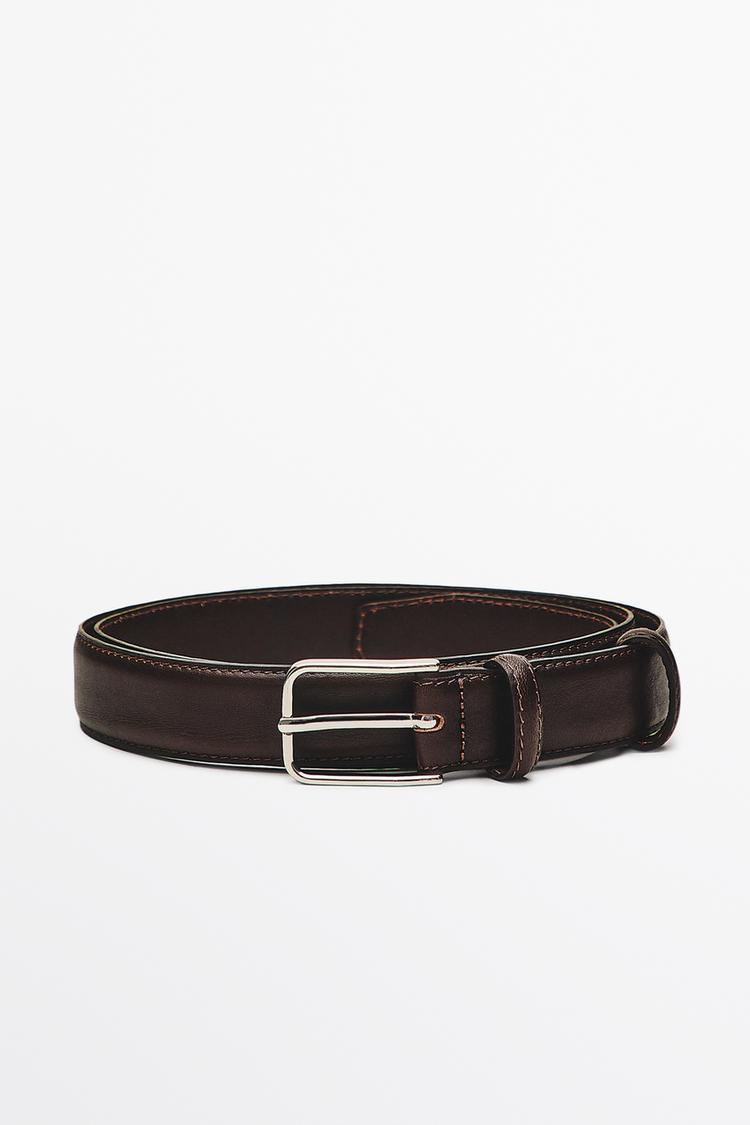 Nappa leather belt with double keeper — BROWN