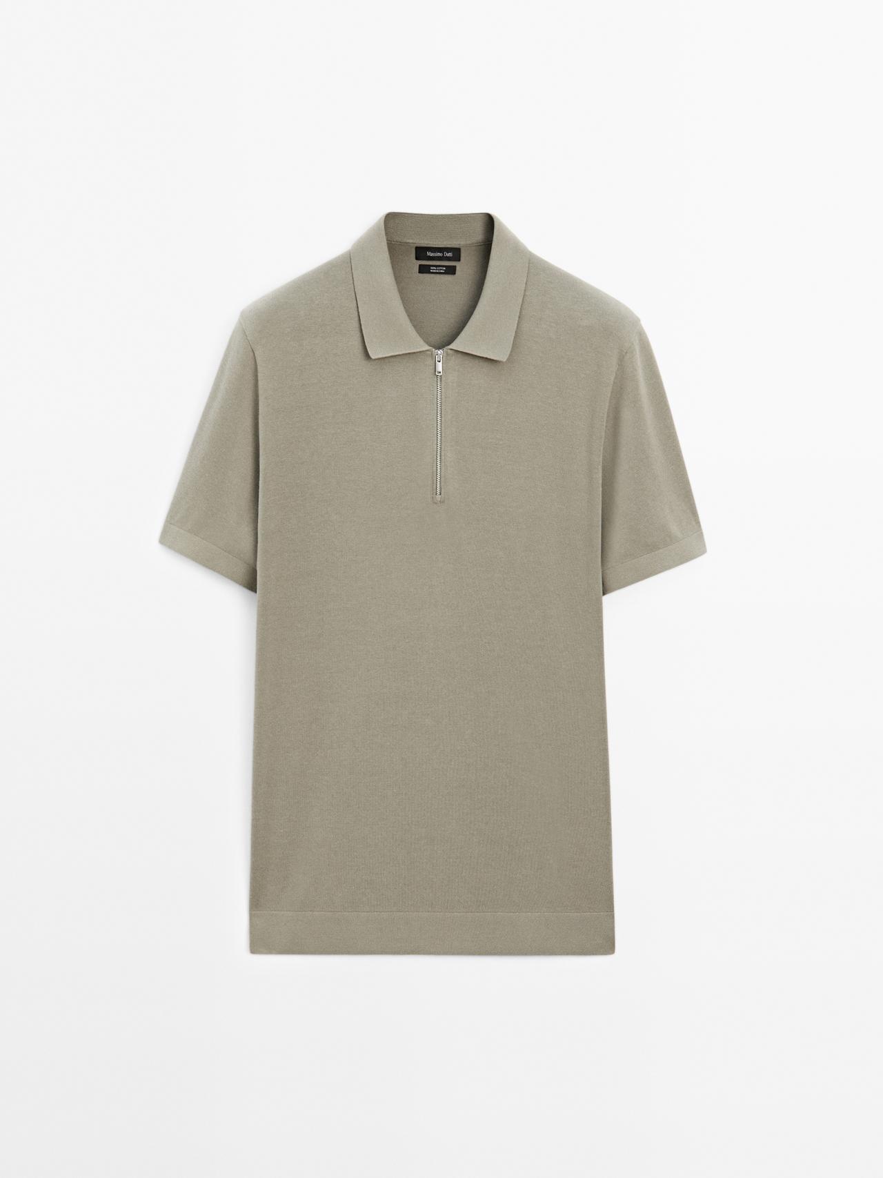 Massimo Dutti - Herre - Poloshirt I Bomuldsstrik Med 1/4-Lynlås - Mulvarpegrå - M