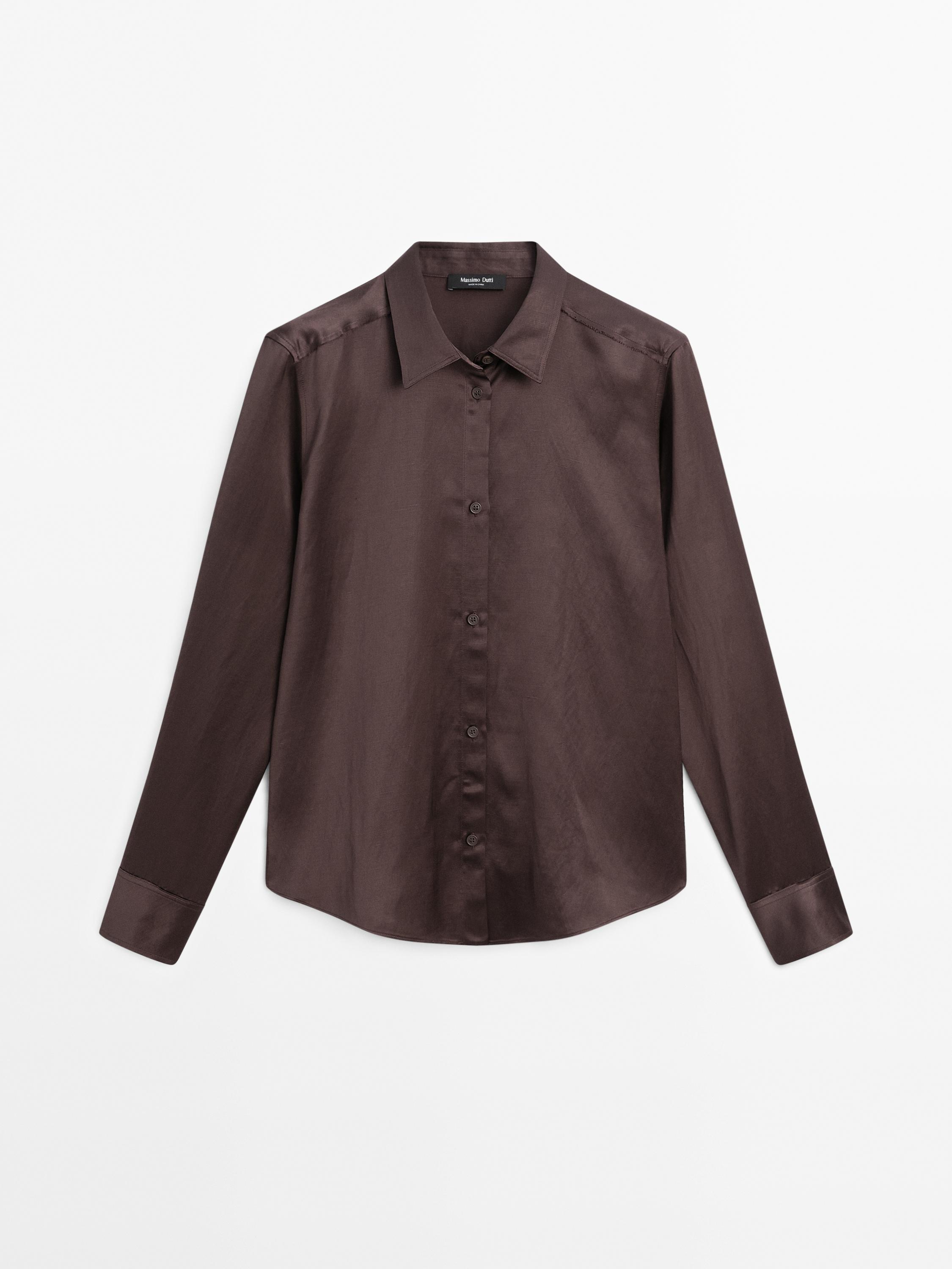 Luźna satynowa koszula z długim rękawem