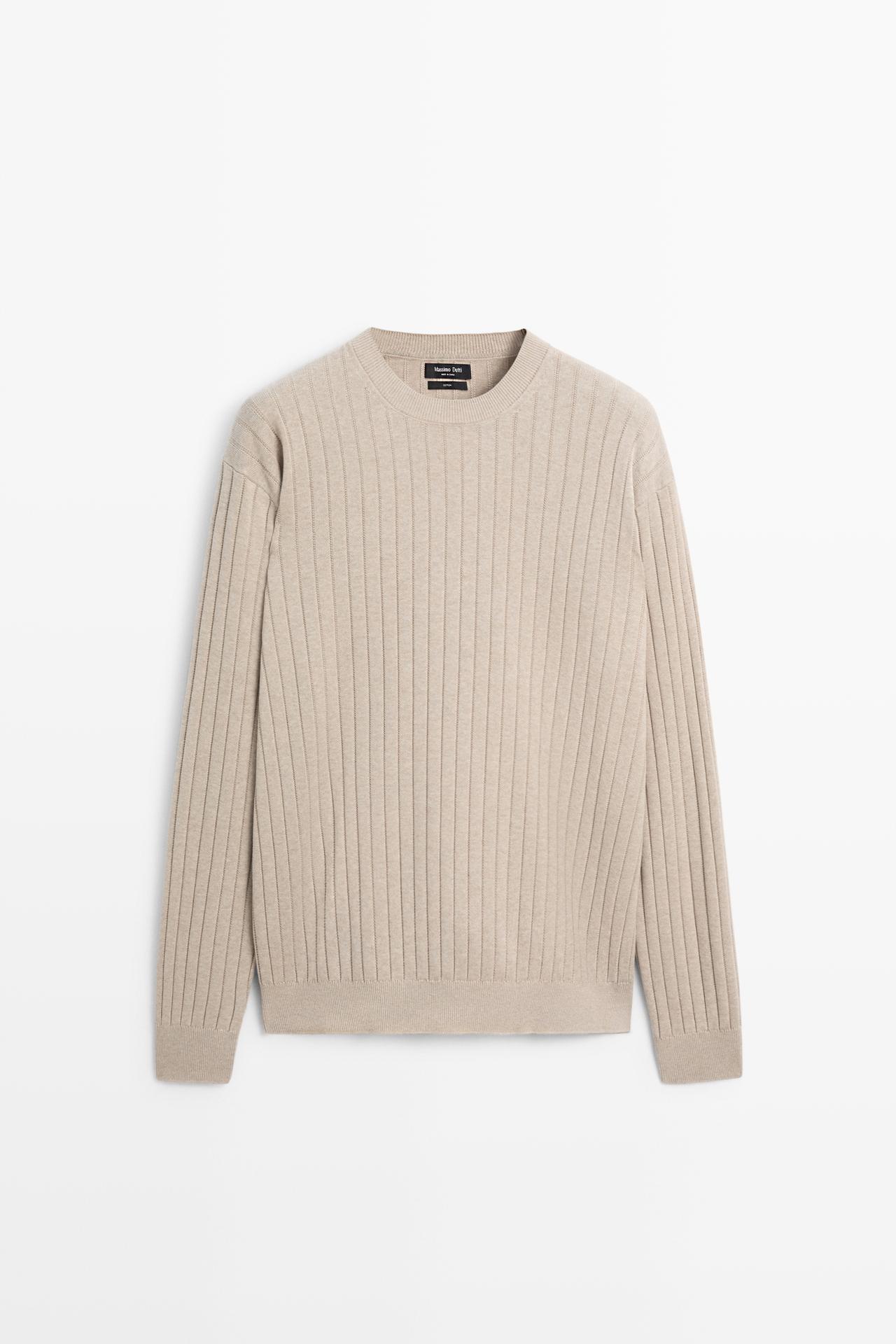 100% cotton ribbed knit sweater — GREENISH