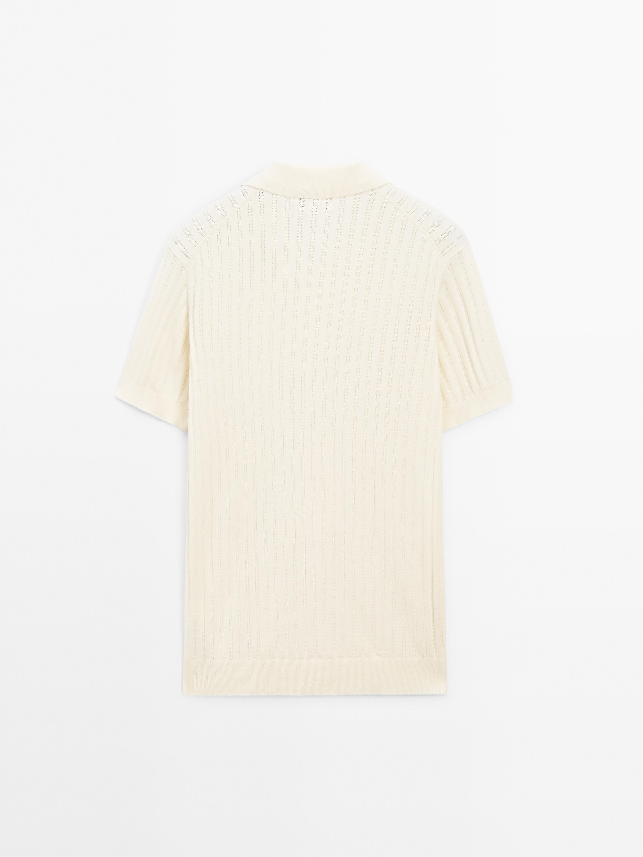 Ribbed knit polo collar sweater
