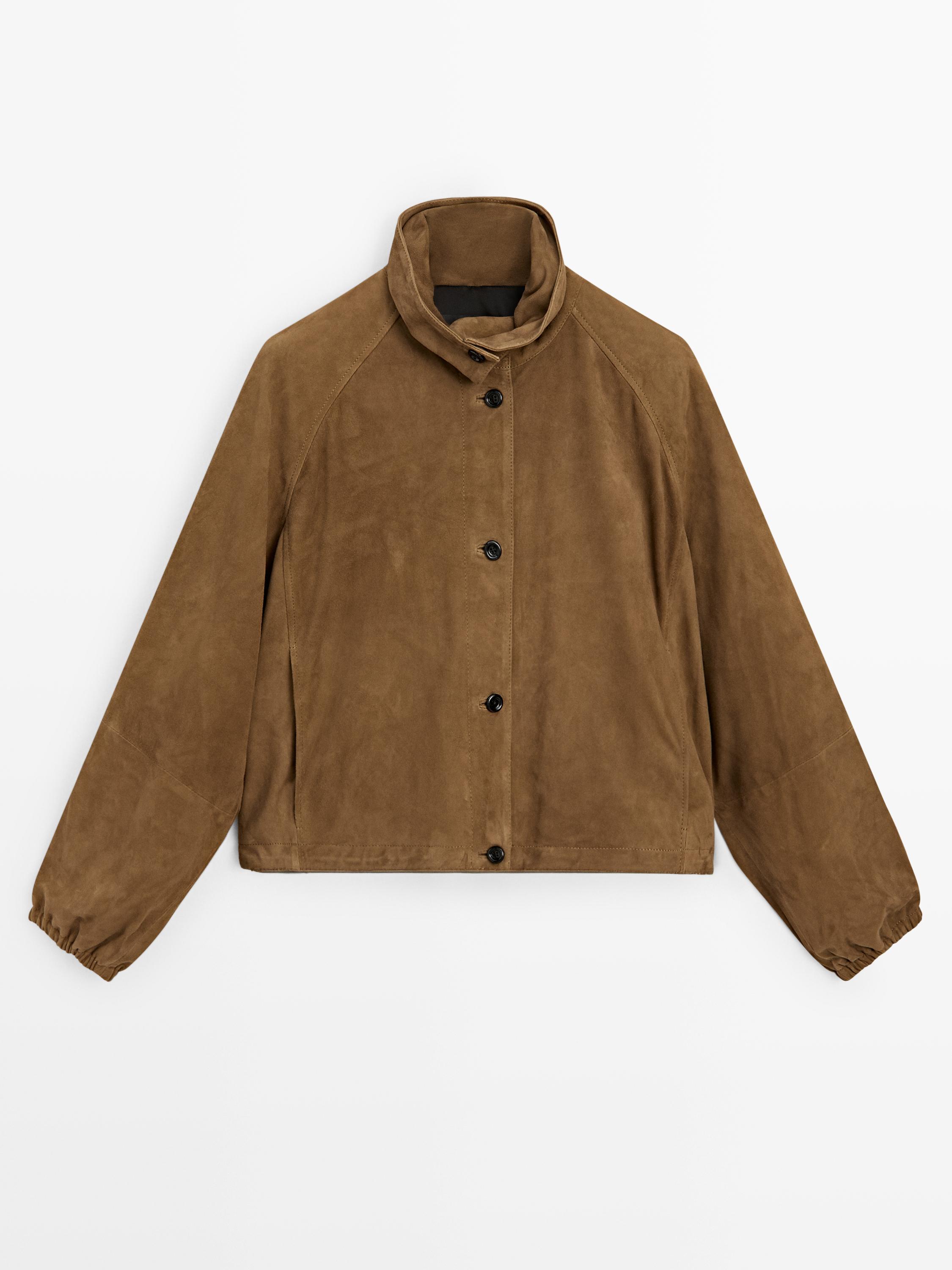 Short suede leather bomber jacket — Washed