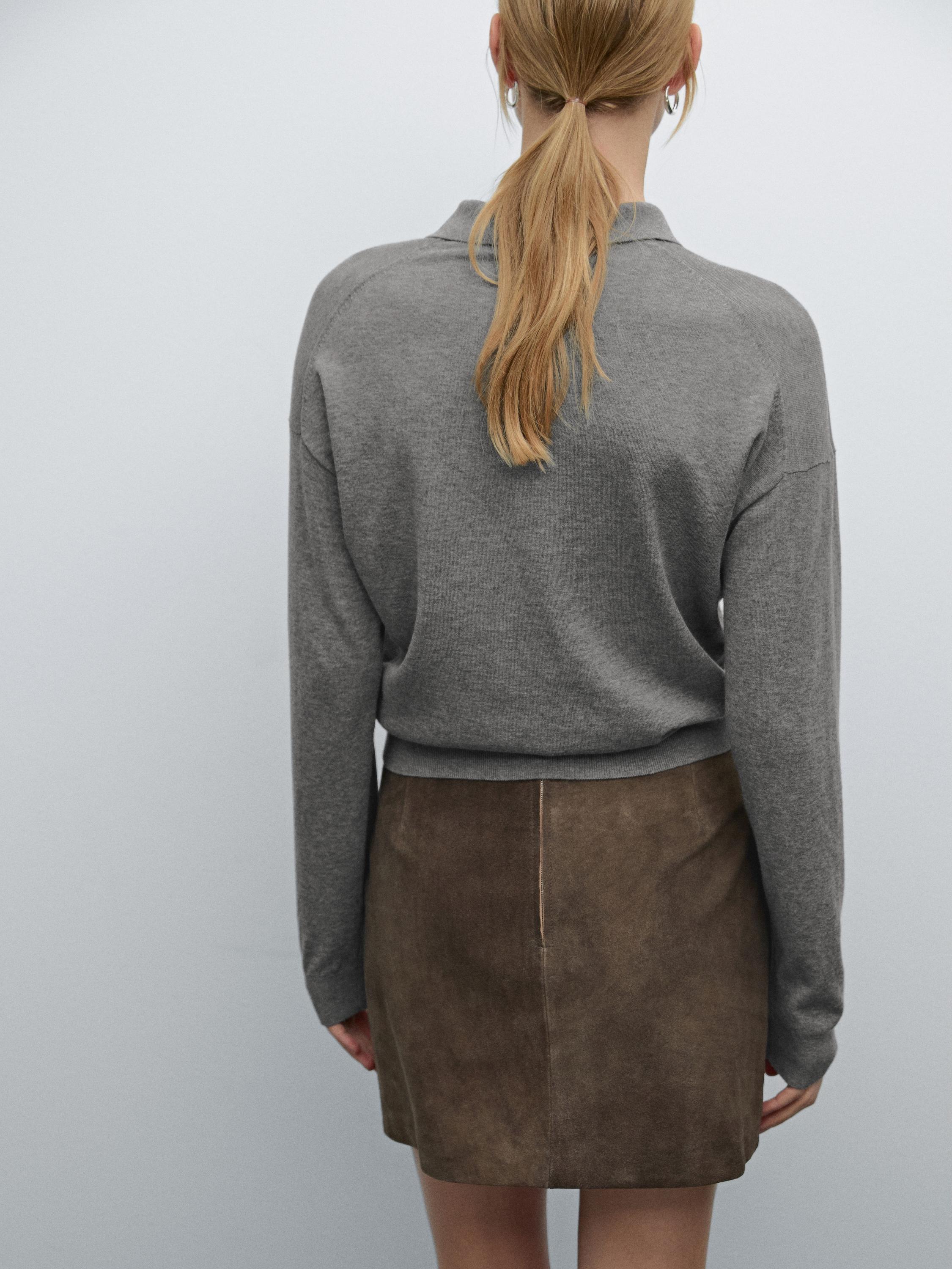 Cotton blend knit polo sweater