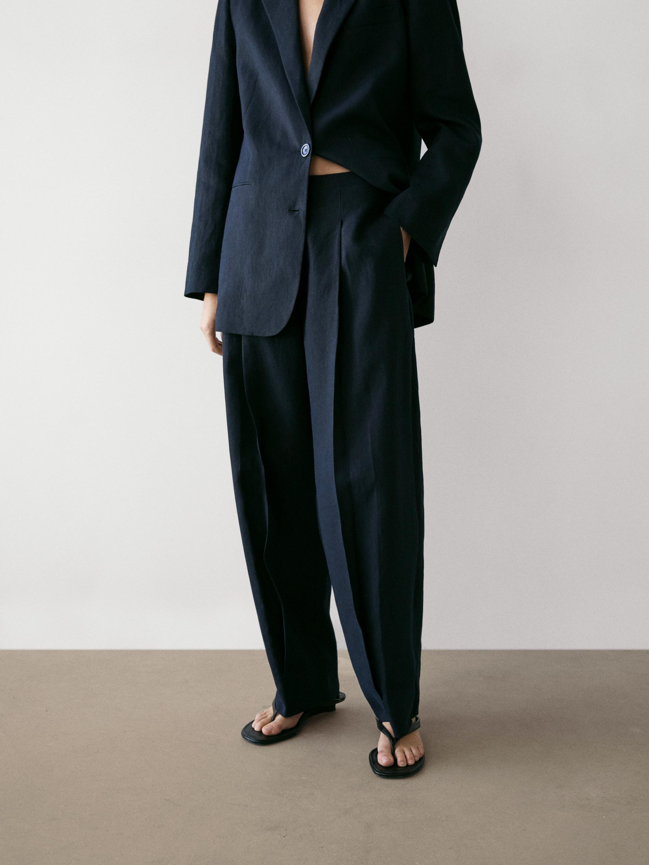 Linen suit trousers — NAVY BLUE