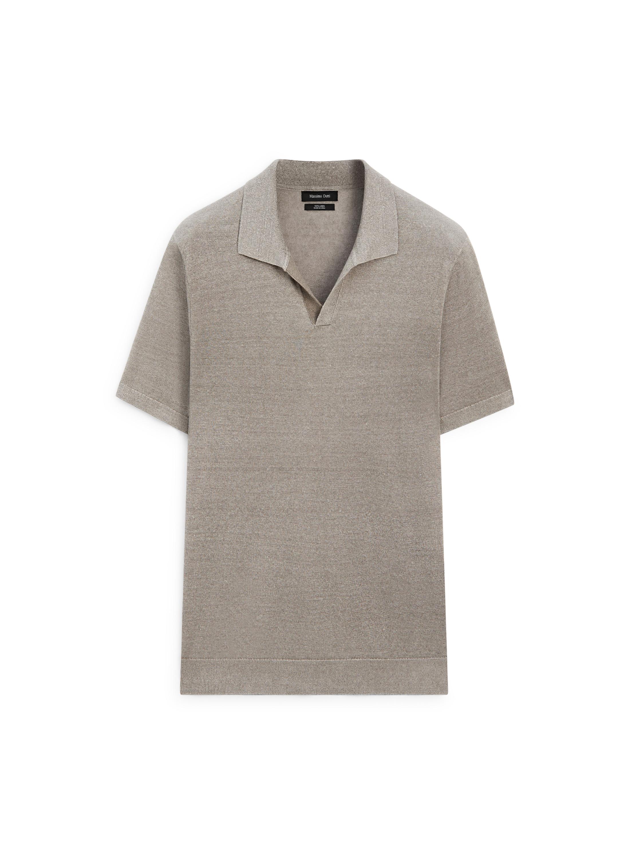 Linen V-neck polo sweater — NATURAL GREY