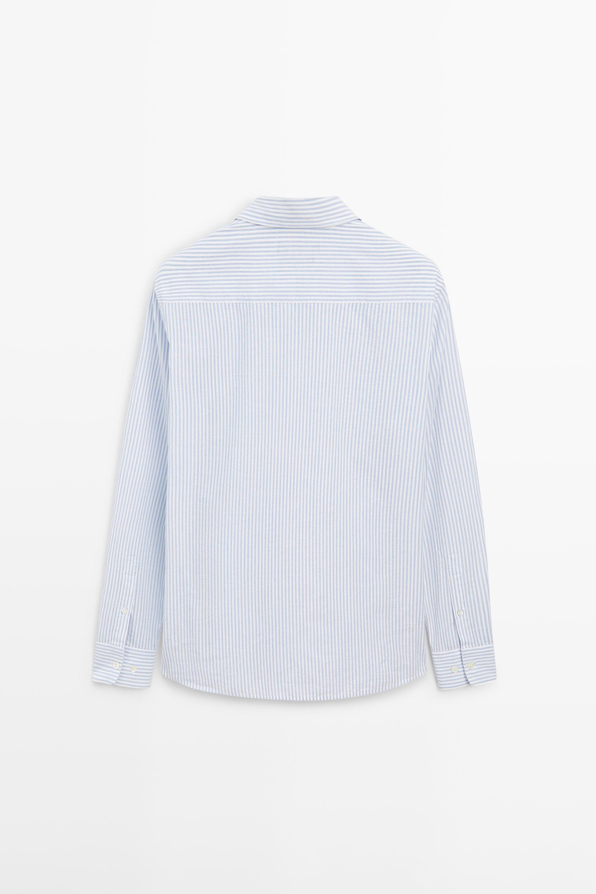100% cotton regular fit striped shirt — BLUE