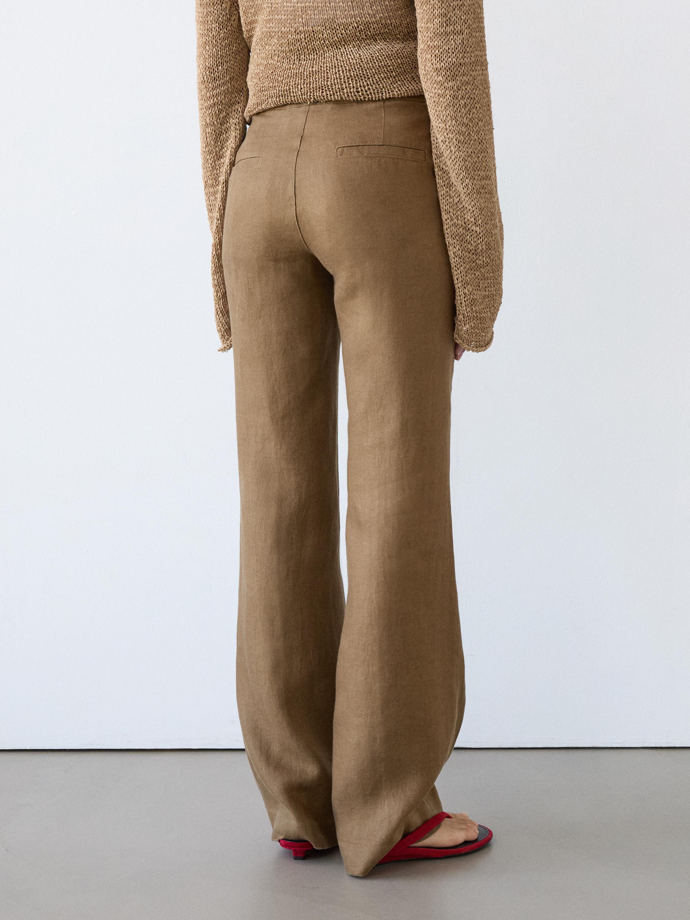100% linen kick flare fit pants — FADED GREEN