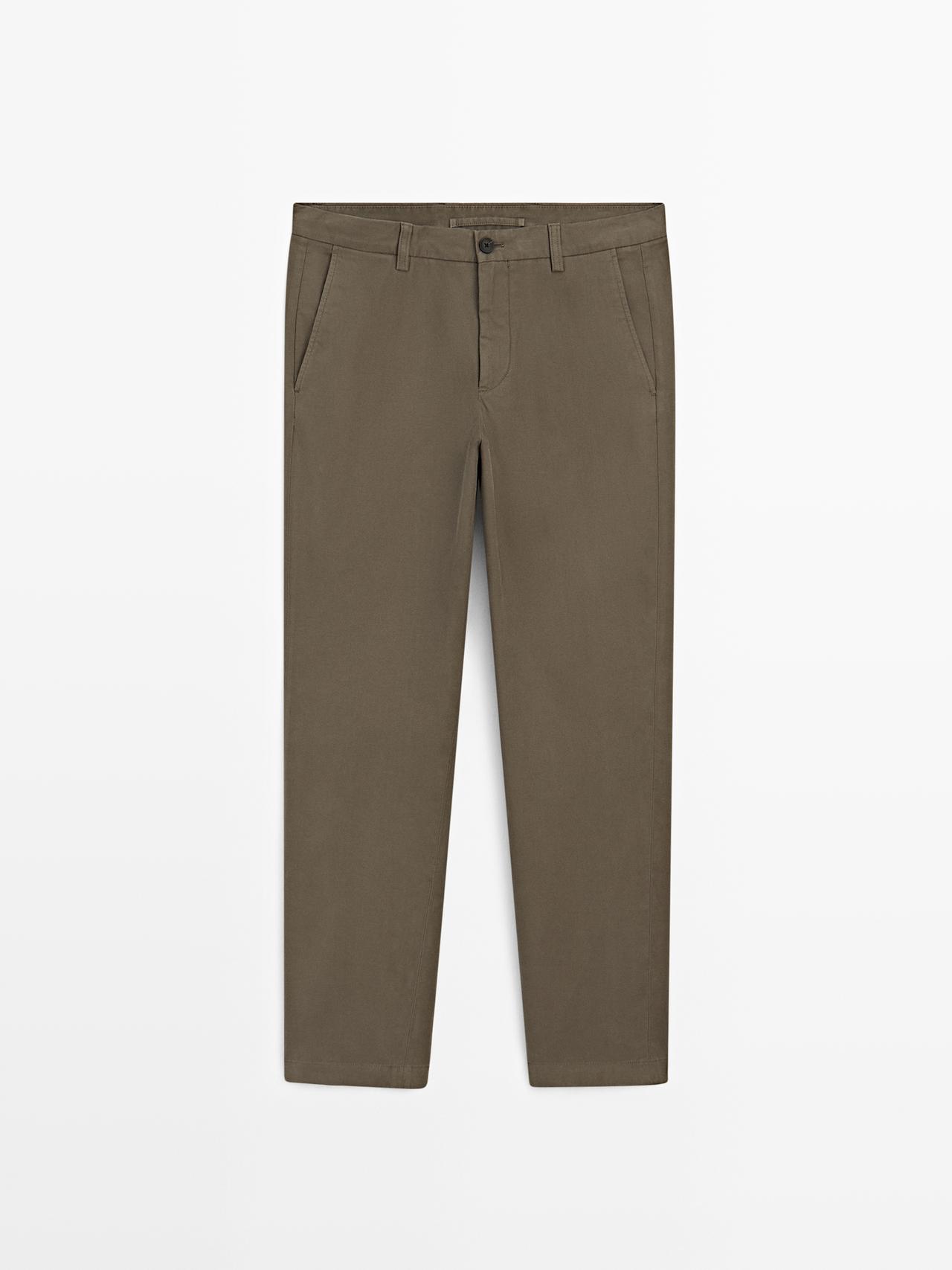 Massimo Dutti - Herre - Strukturvævede, Slim Fit Bukser - Grågrøn - 48