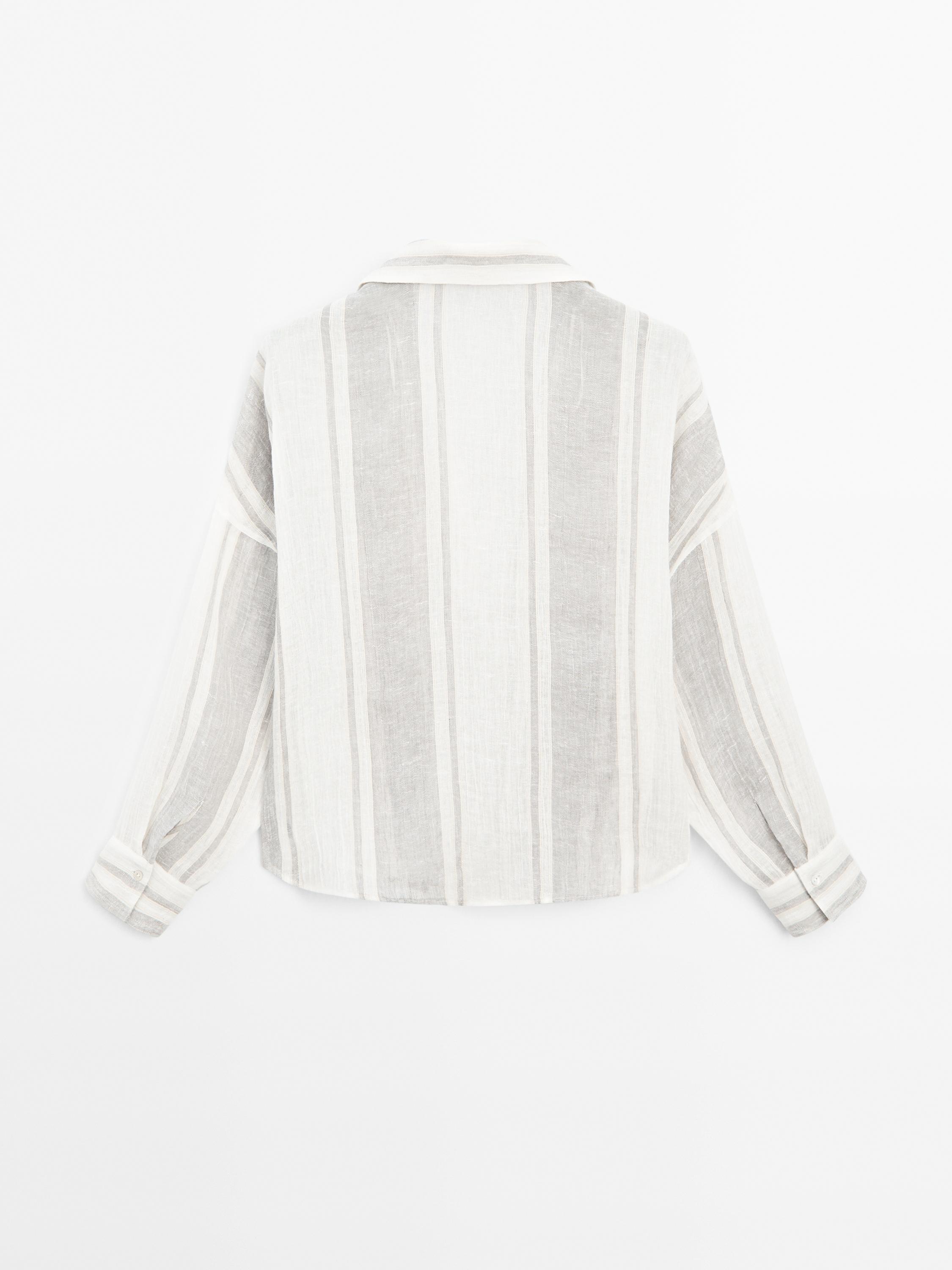 Flowing striped linen blend blouse