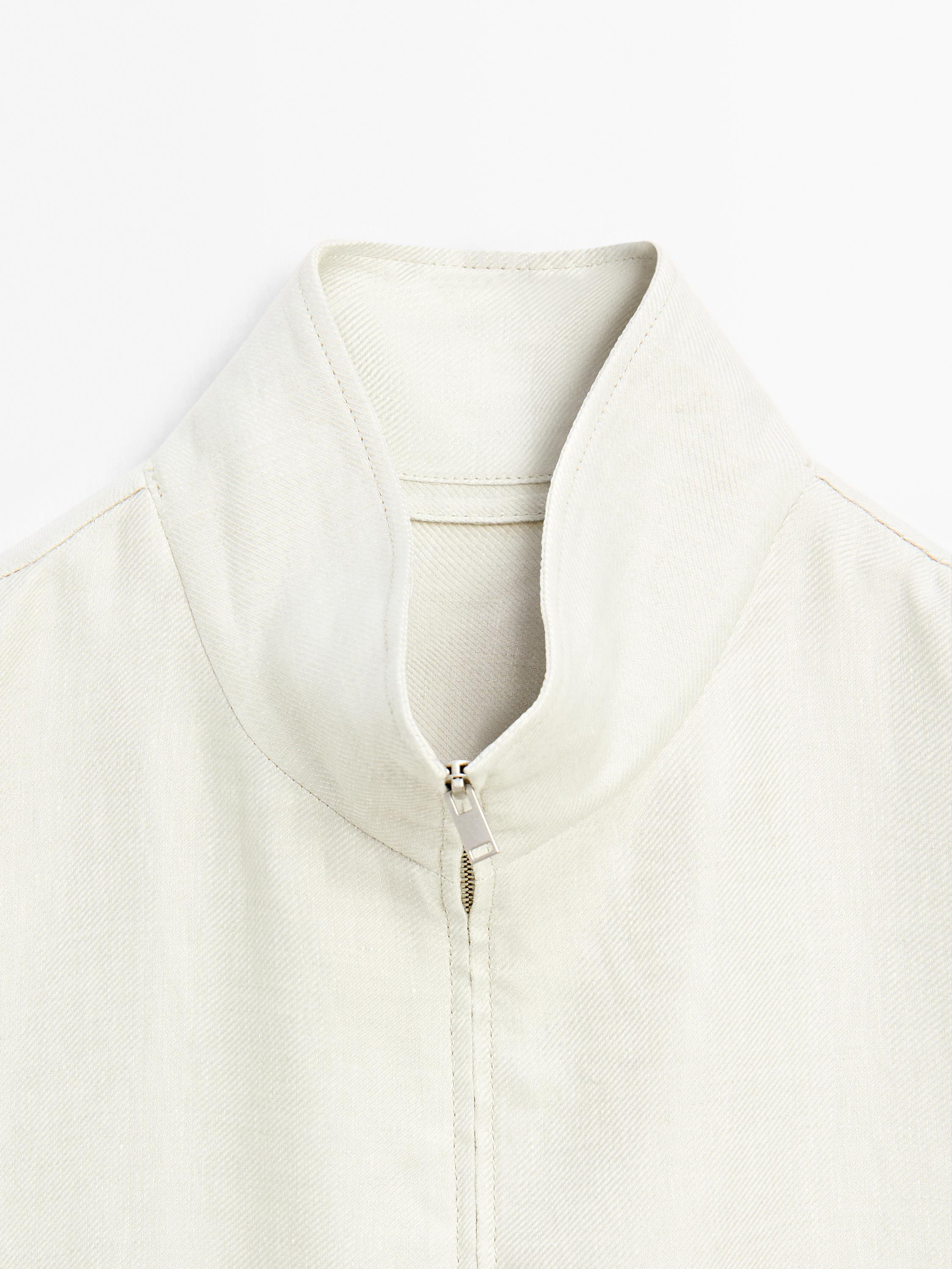 100% linen stand collar jacket · Beige · Dressy | Massimo Dutti