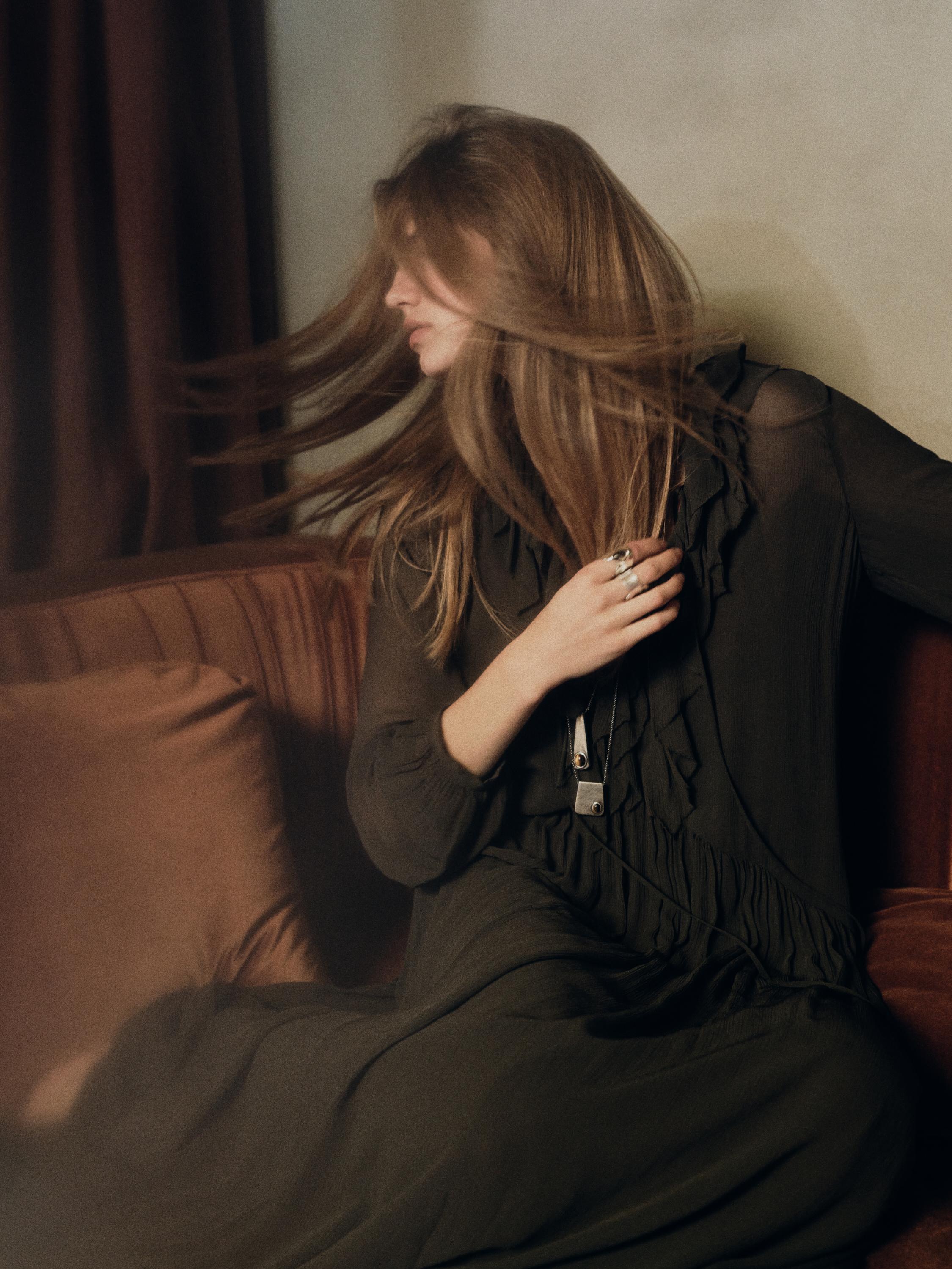 Long flowing dress with ruffle detail