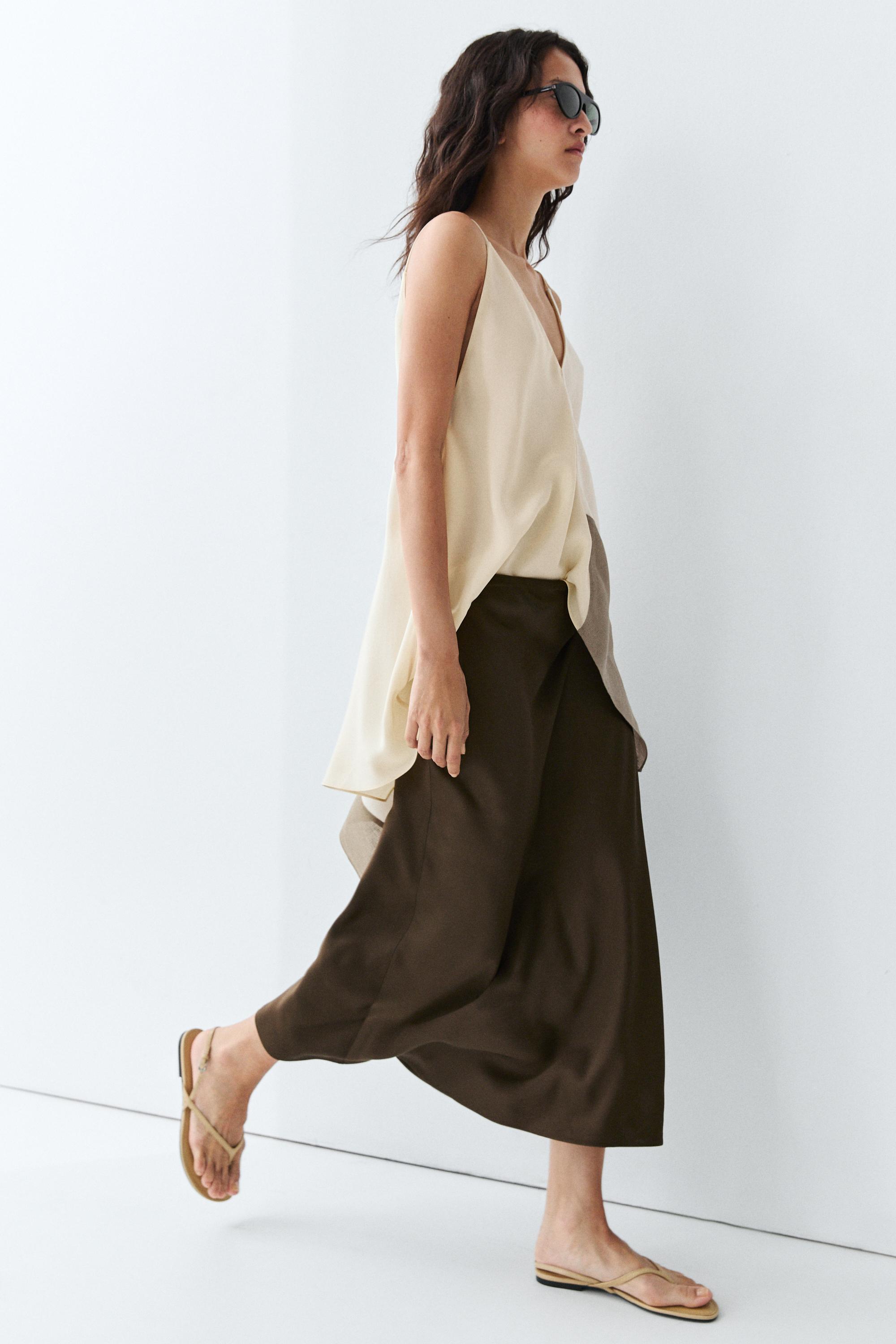 Flowing satin skirt — BROWN