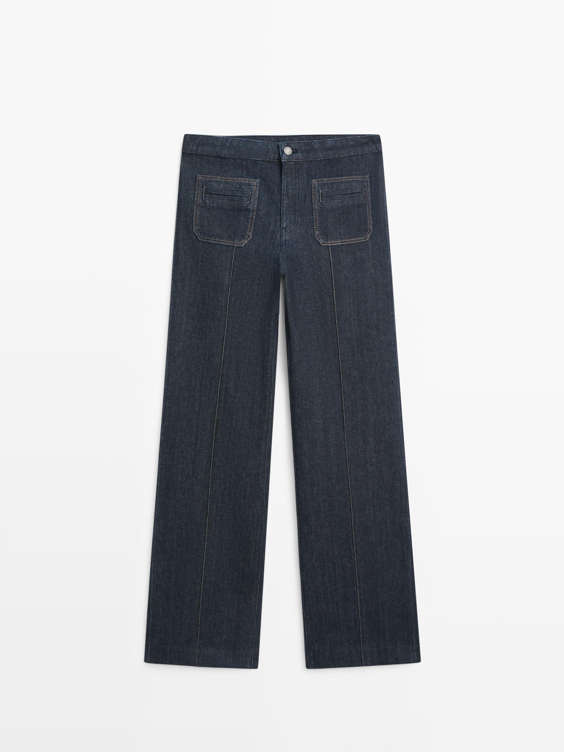 Flare fit high-waist jeans with pockets — DARK BLUE