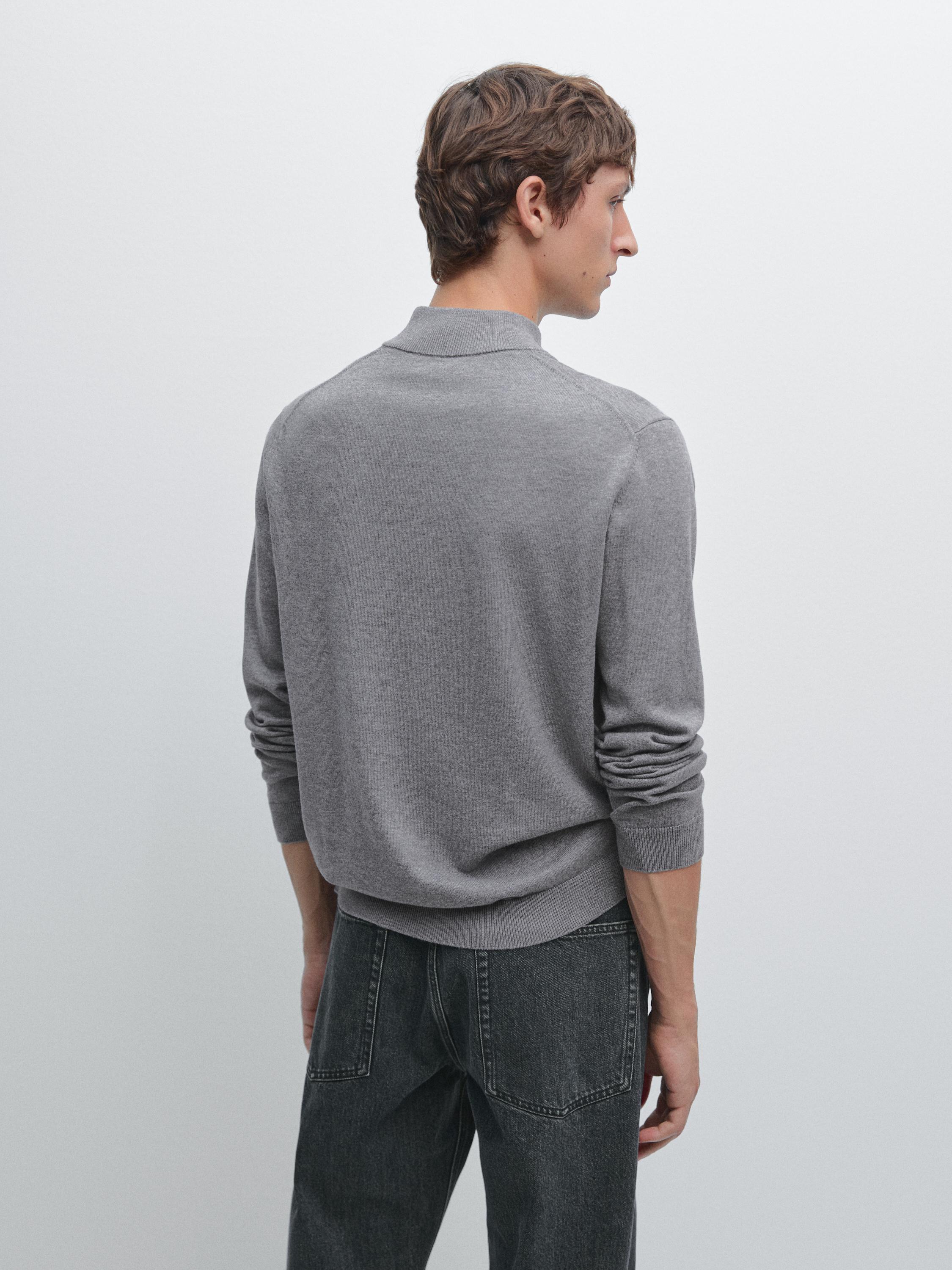 Knit sweater with mock button neck