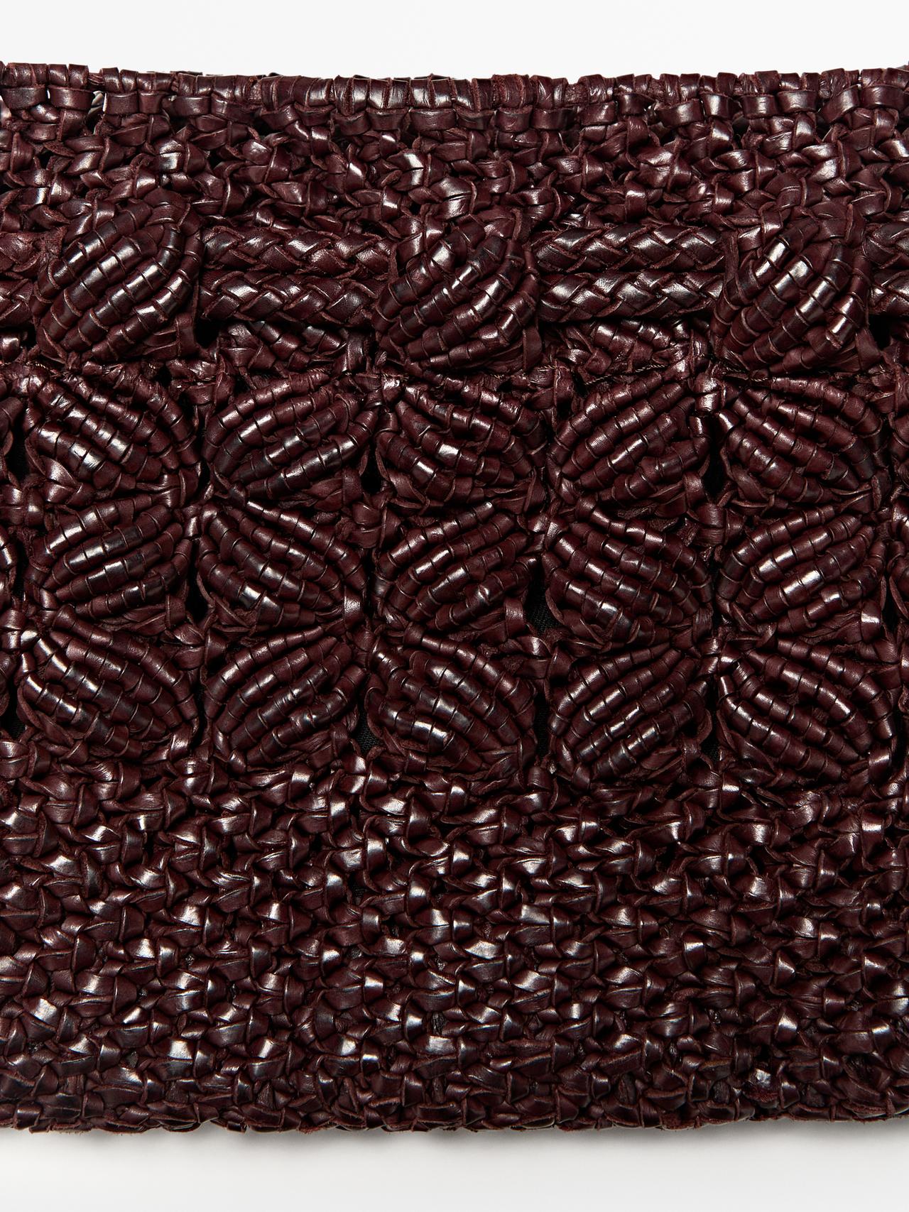 Nappa leather macramé pouch bag — BURGUNDY