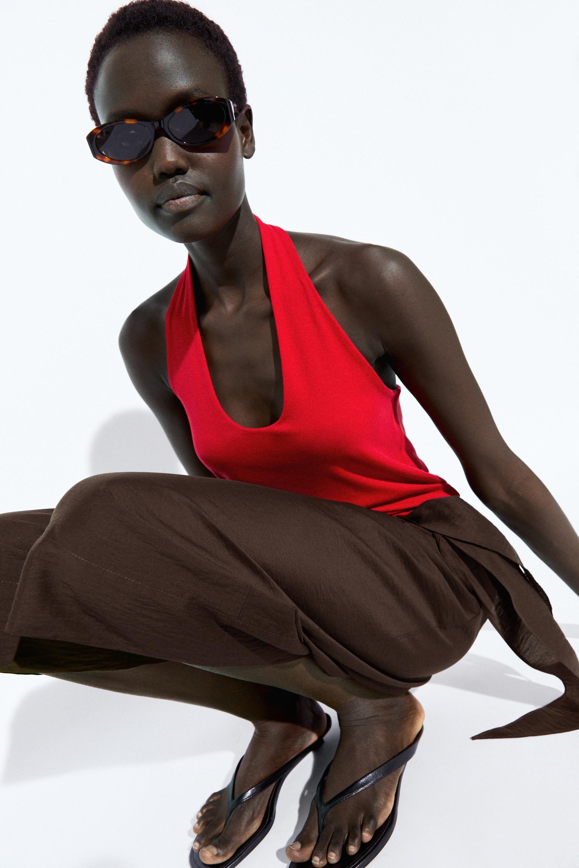 Long flowing Bermuda shorts with scarf detail — Chocolate