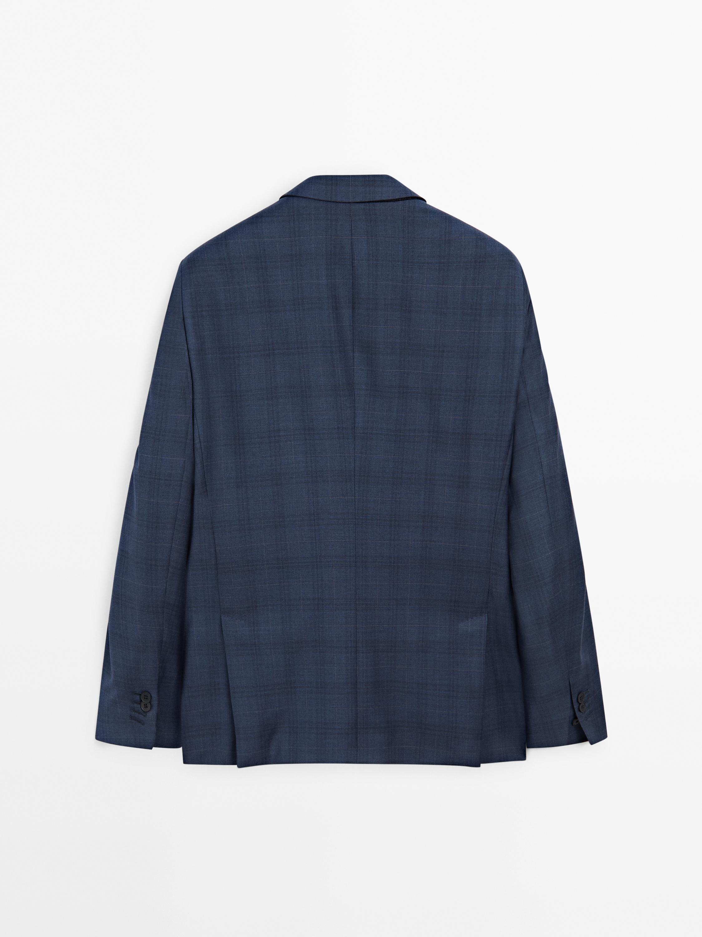 Check wool blend suit blazer