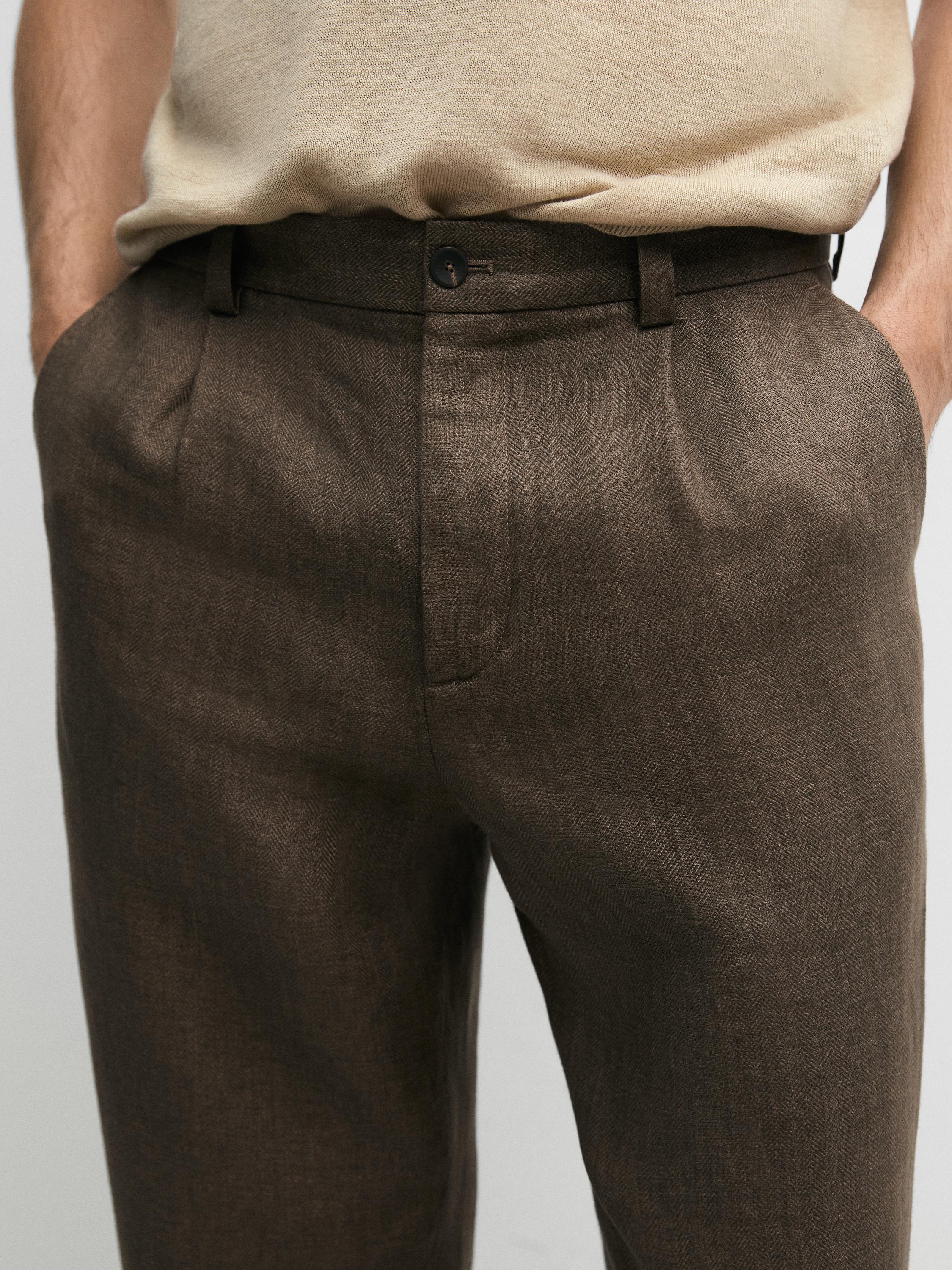 Total look linen trousers with herringbone detail — OCHRE