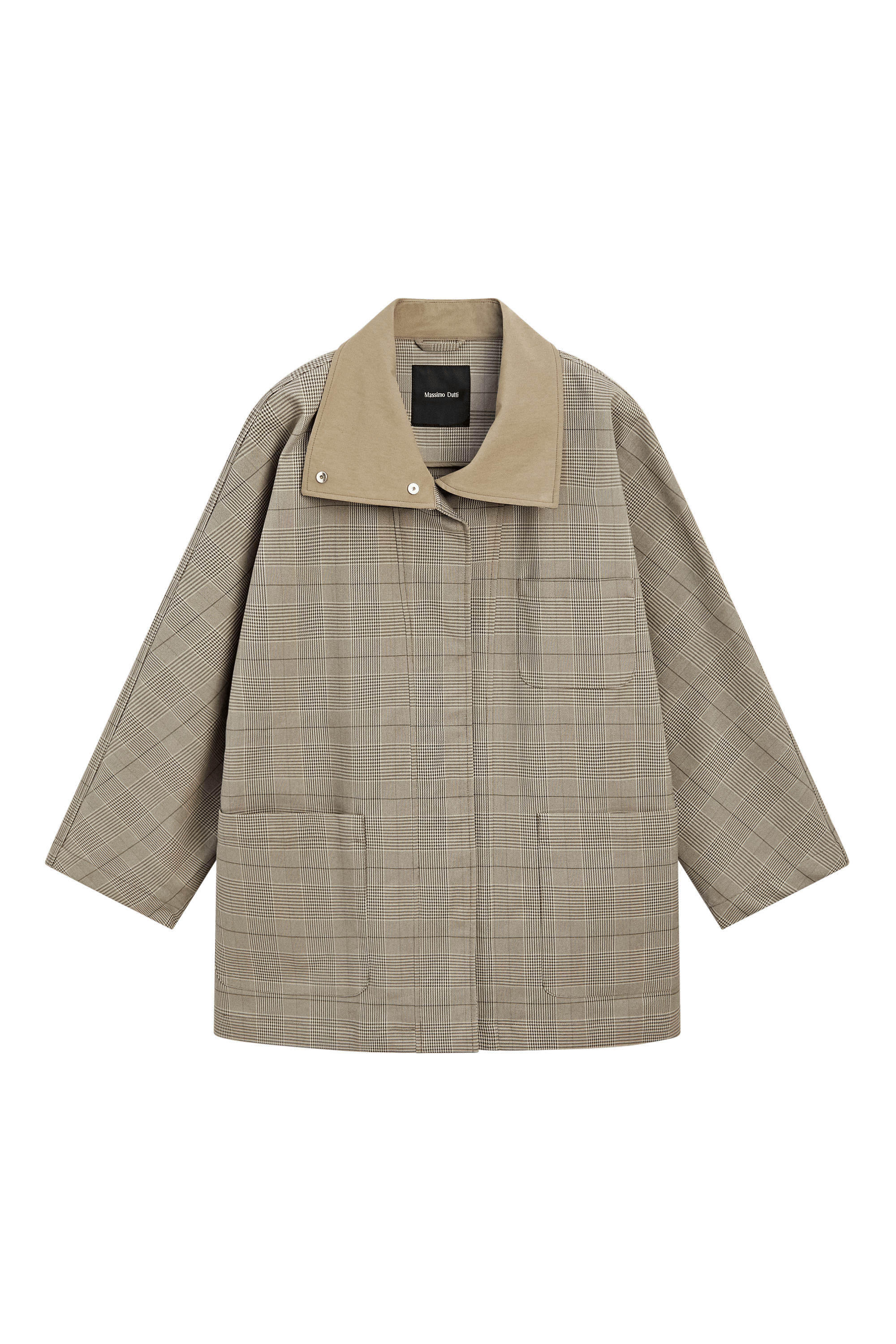 Massimo Dutti Pamuk karışımlı kareli dik yaka ceket görsel 2