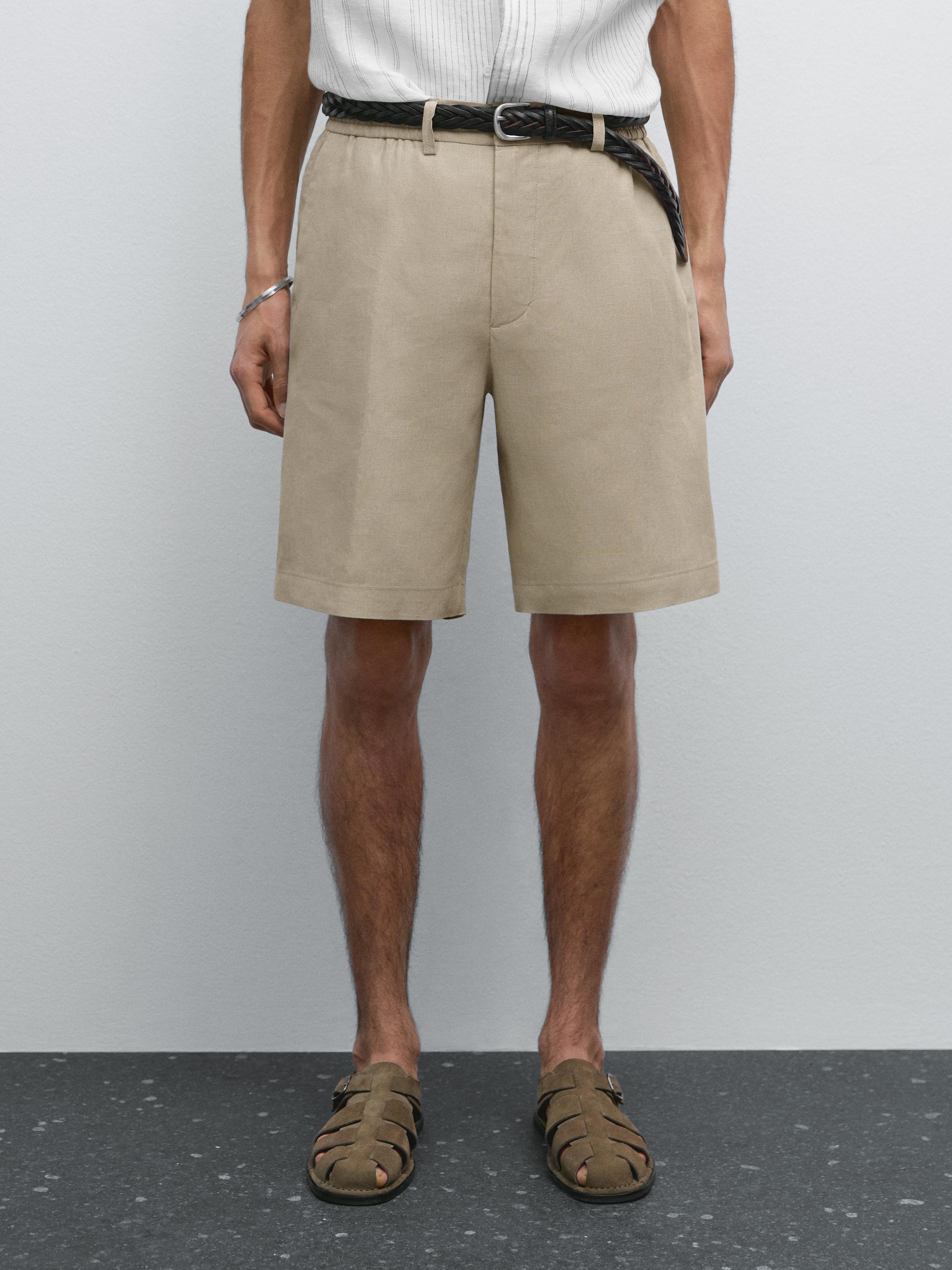 Semi-jogger-fit linen Bermuda shorts