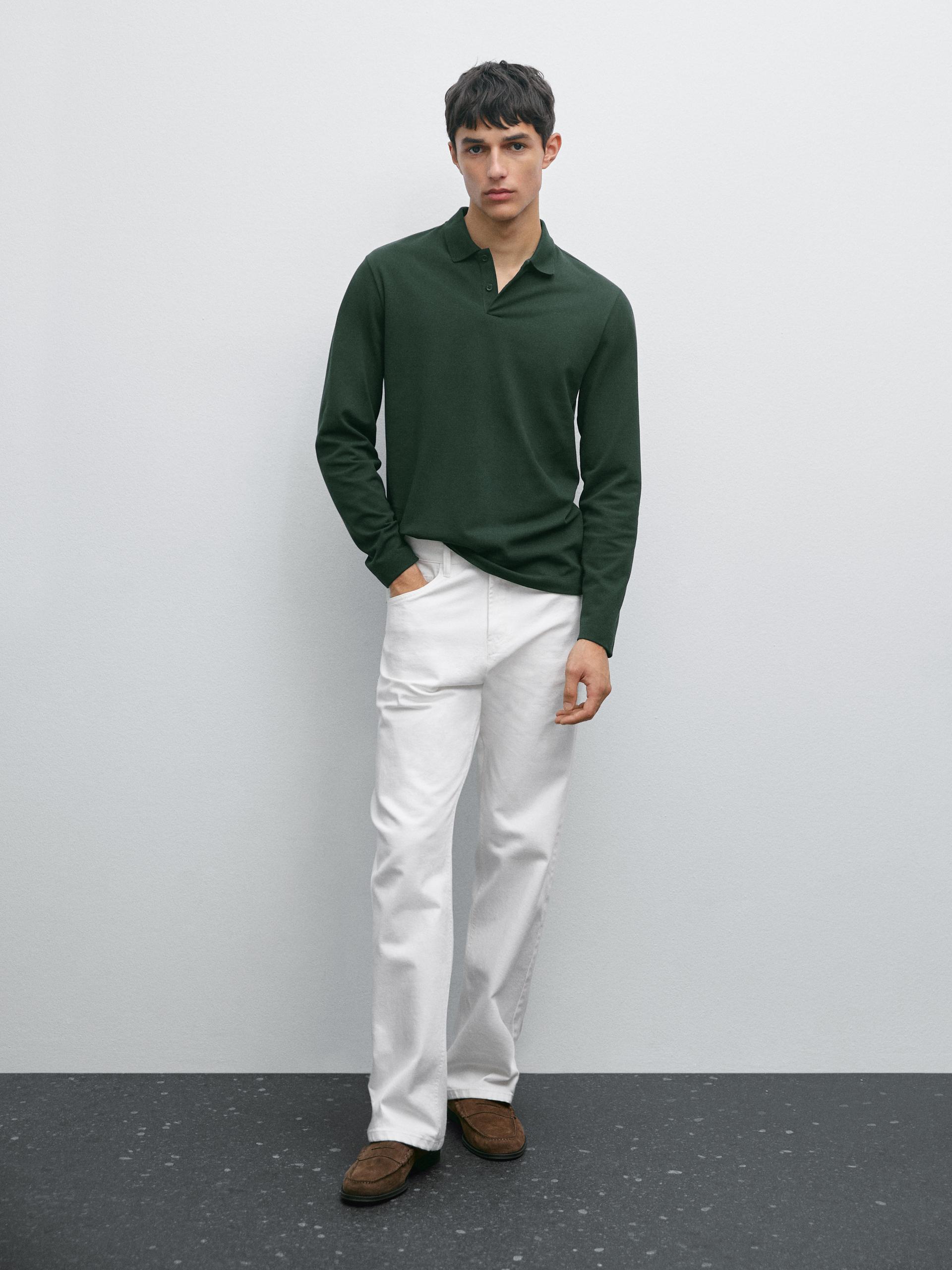 Polo Manches Longues En Piqué Mercerisé - Bouteille - L - Massimo Dutti - Homme