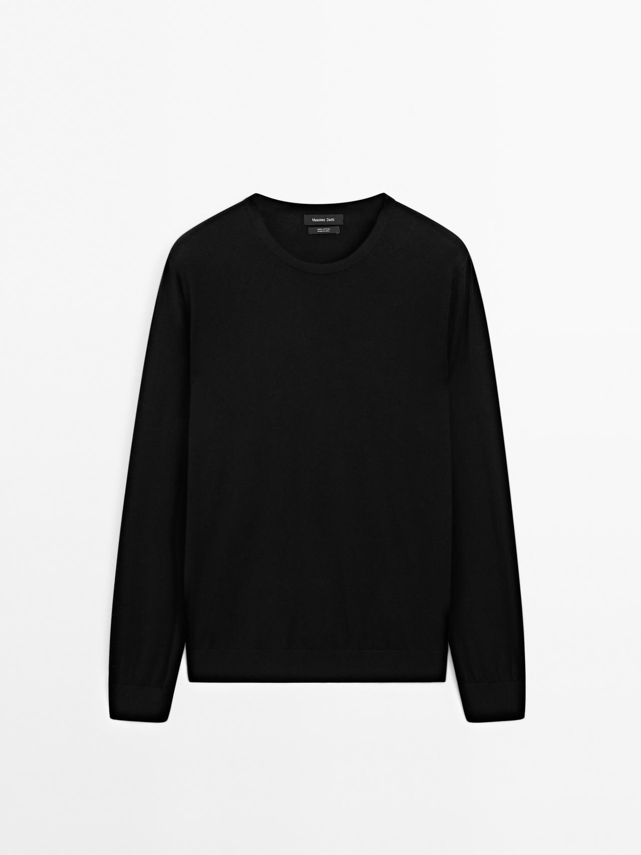 Massimo Dutti - Herre - Langærmet Trøje I Bomuldstrik - Sort - L