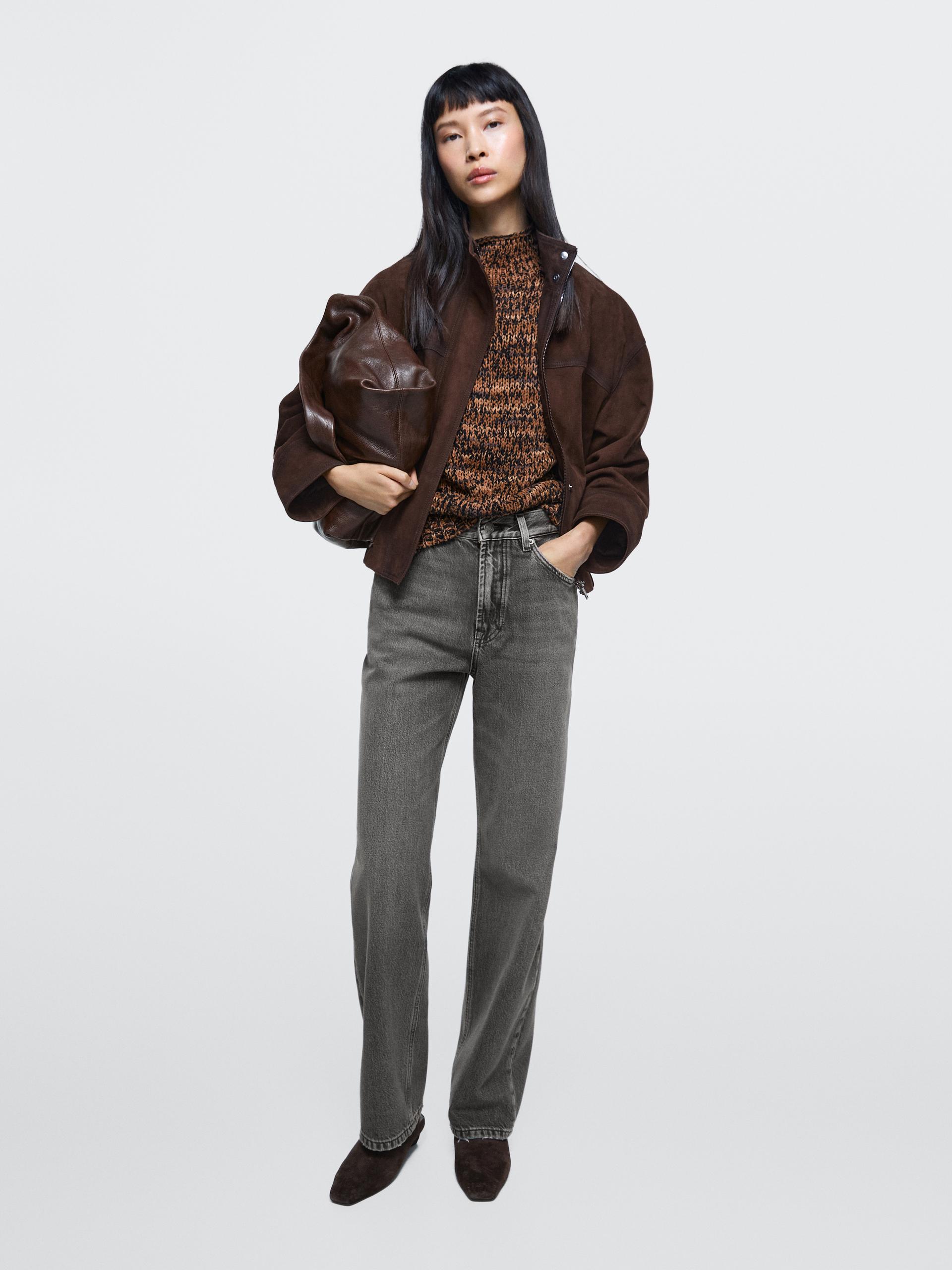 Jeans Straight Fit Tiro Alto - Marengo - 38 - Massimo Dutti - Mujer