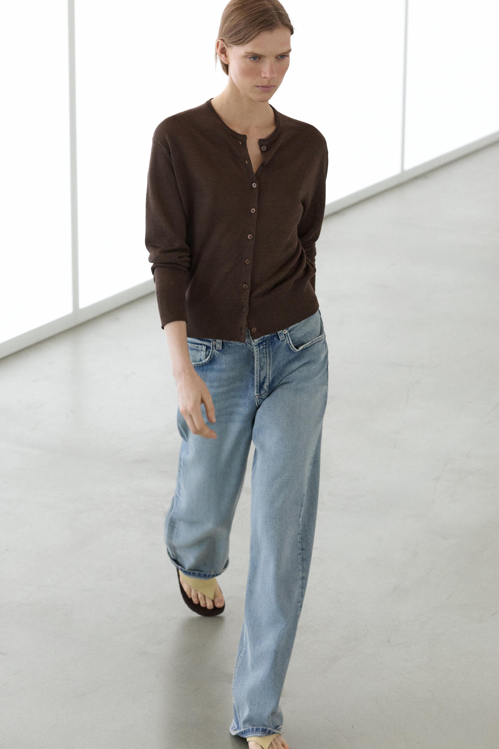 Linnen tricot vest met knopen