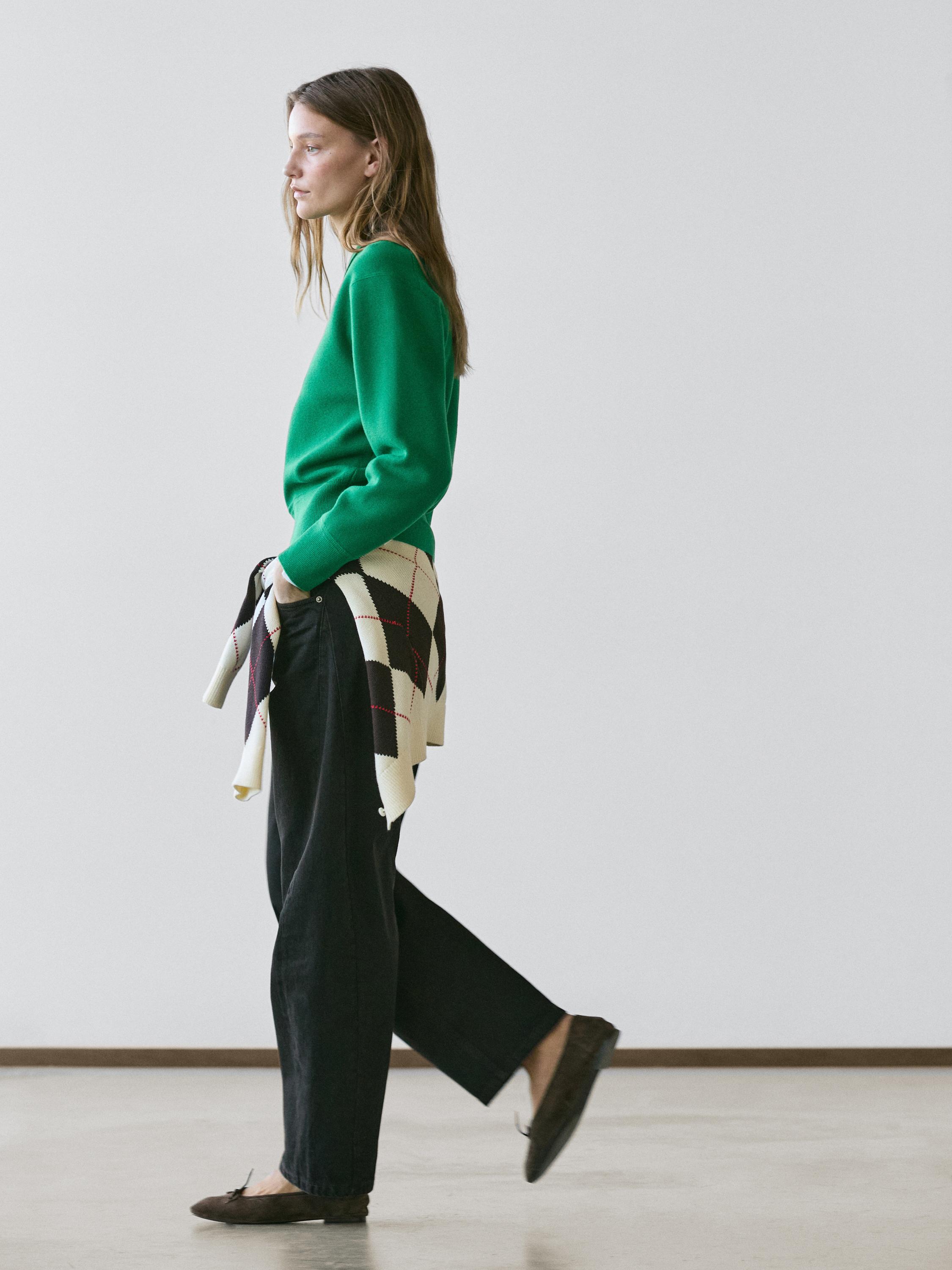 Cotton blend knit sweater — Green billiard