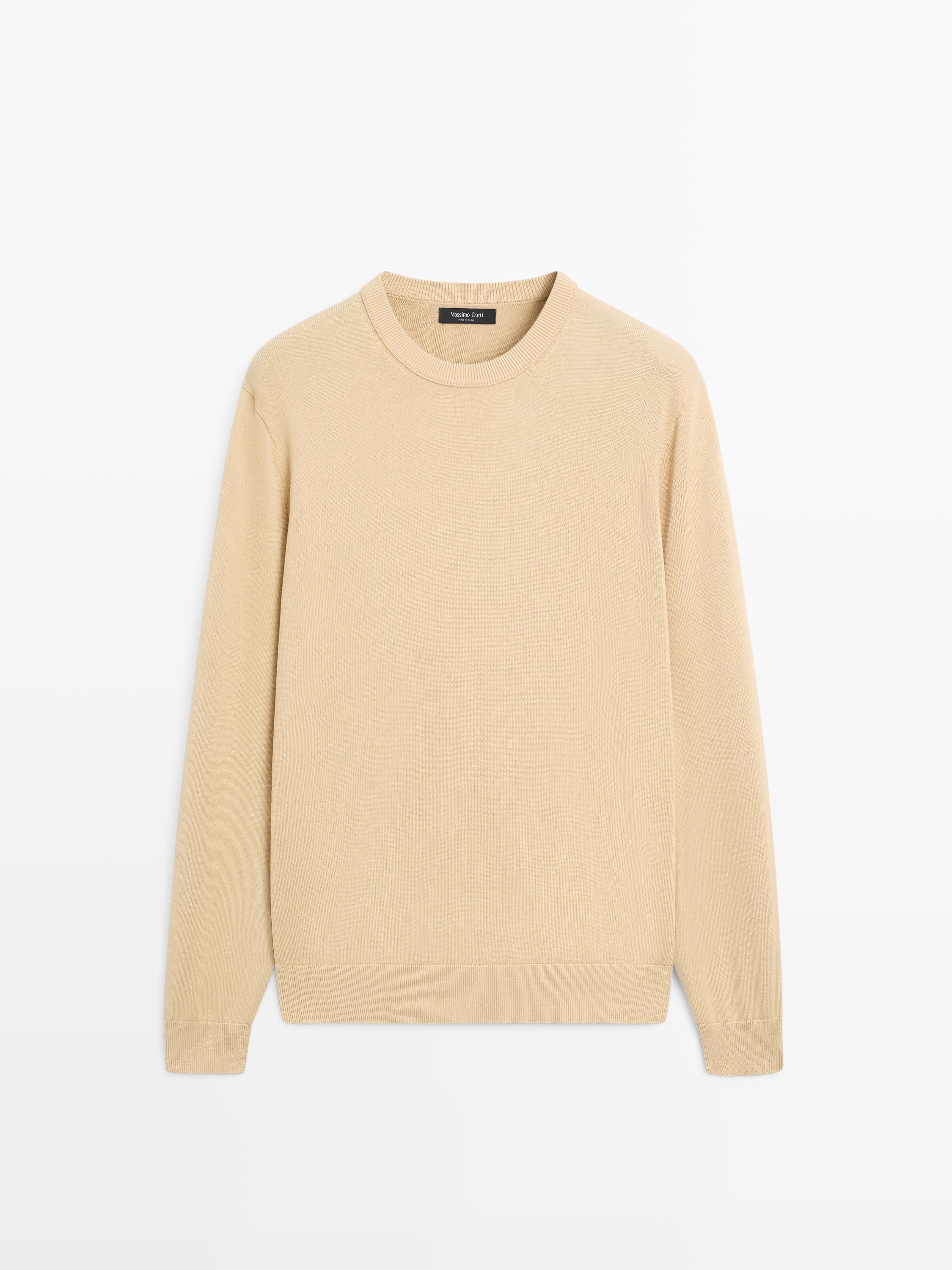 Cotton blend knit sweater — Sand beige
