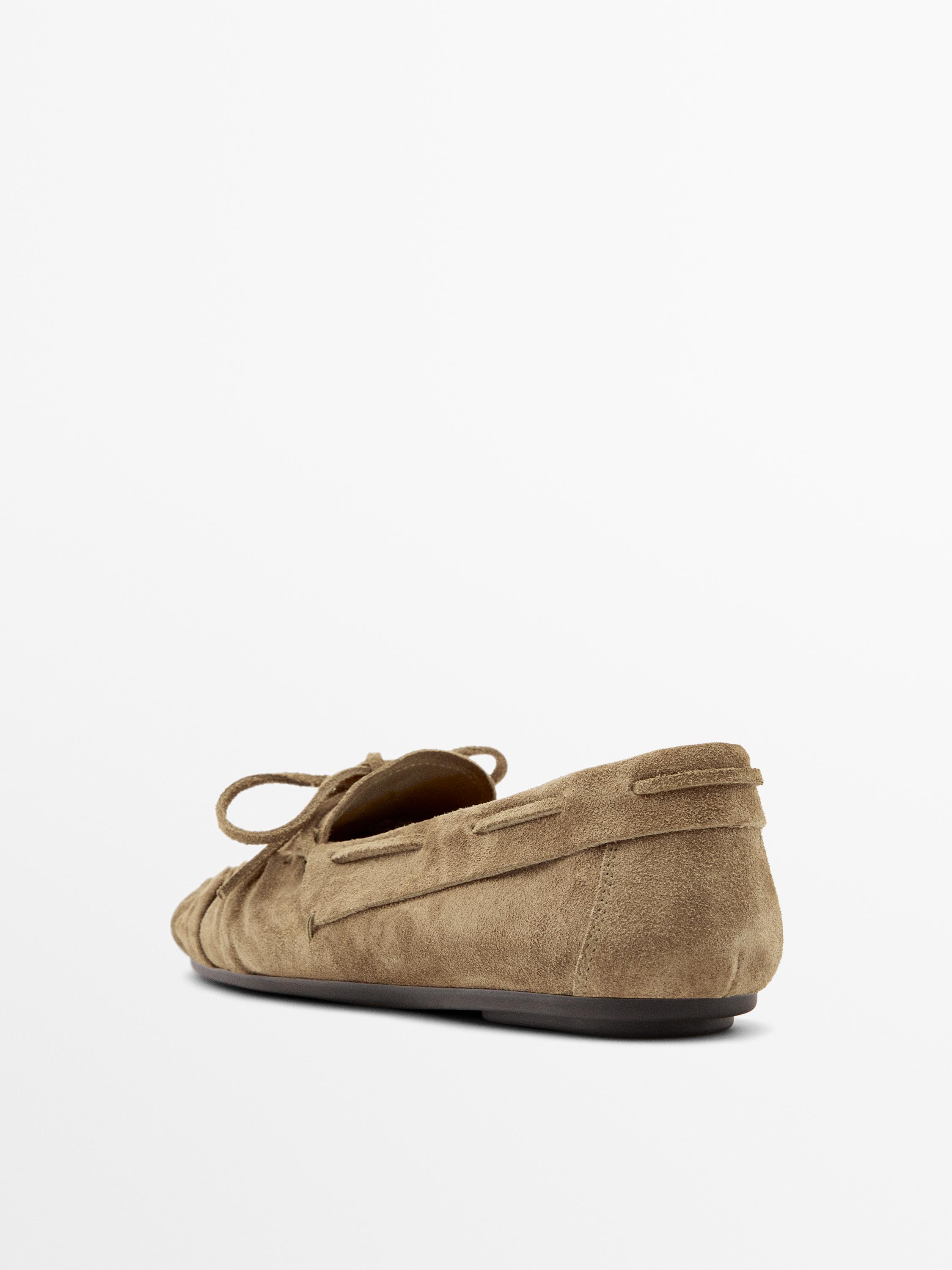 Soft leather loafers with gathered detail — MINK