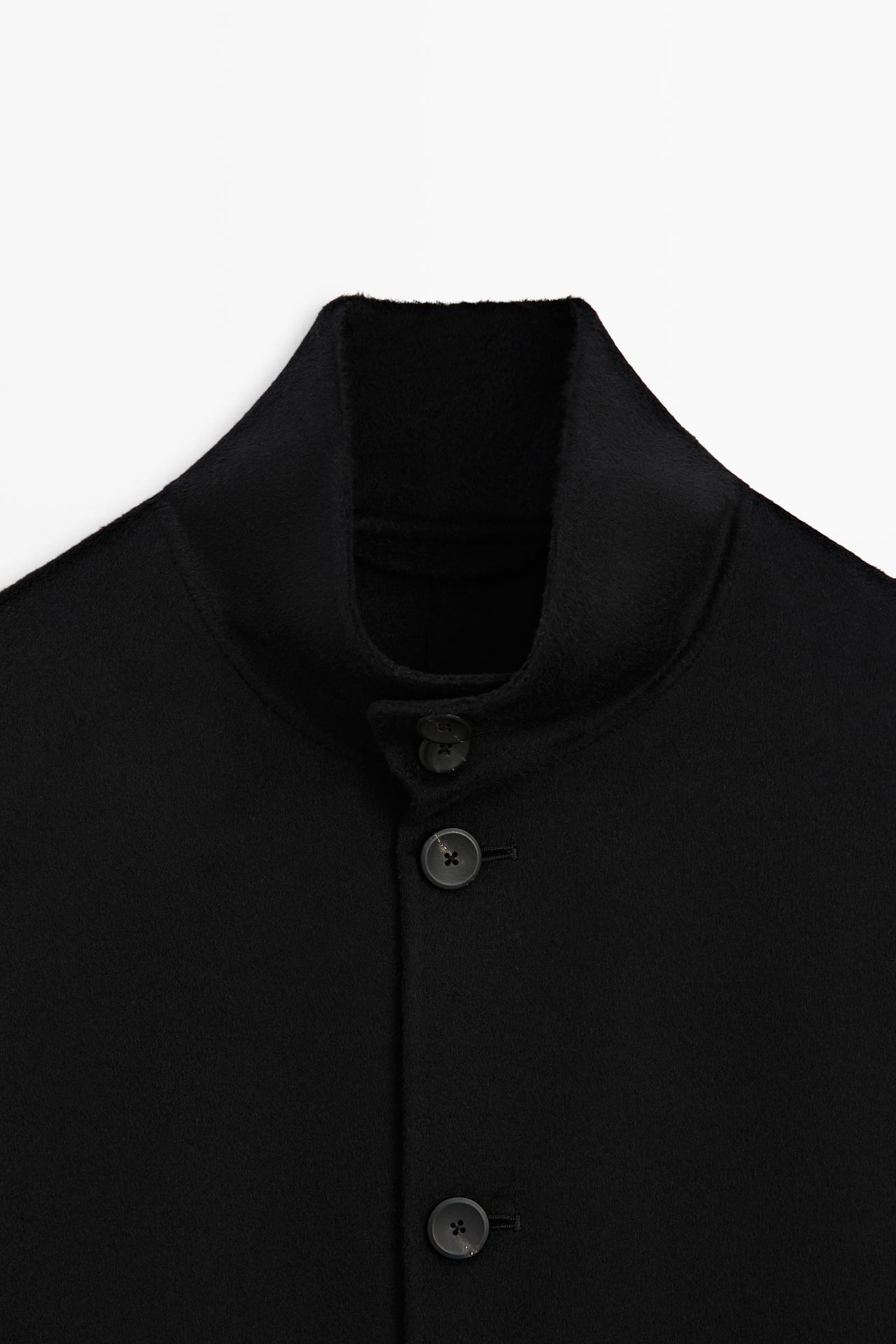 High neck wool blend coat — BLACK