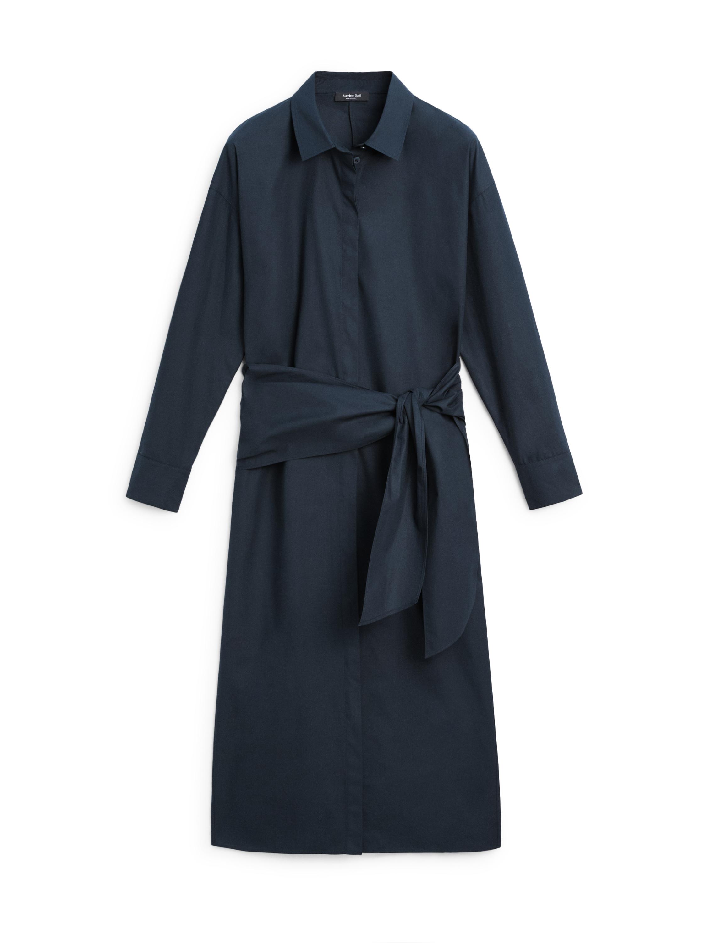 Midi shirt dress with scarf detail — BLUE