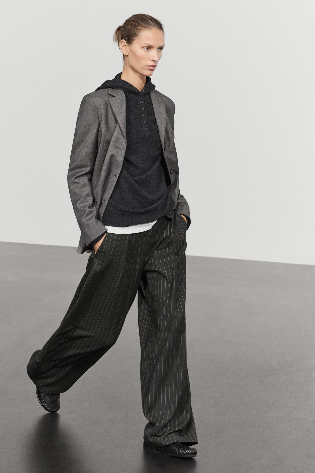 Wool blend striped wide-leg pants — MINK