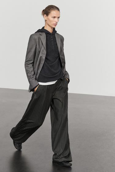 Wool blend striped wide-leg pants — MINK 5