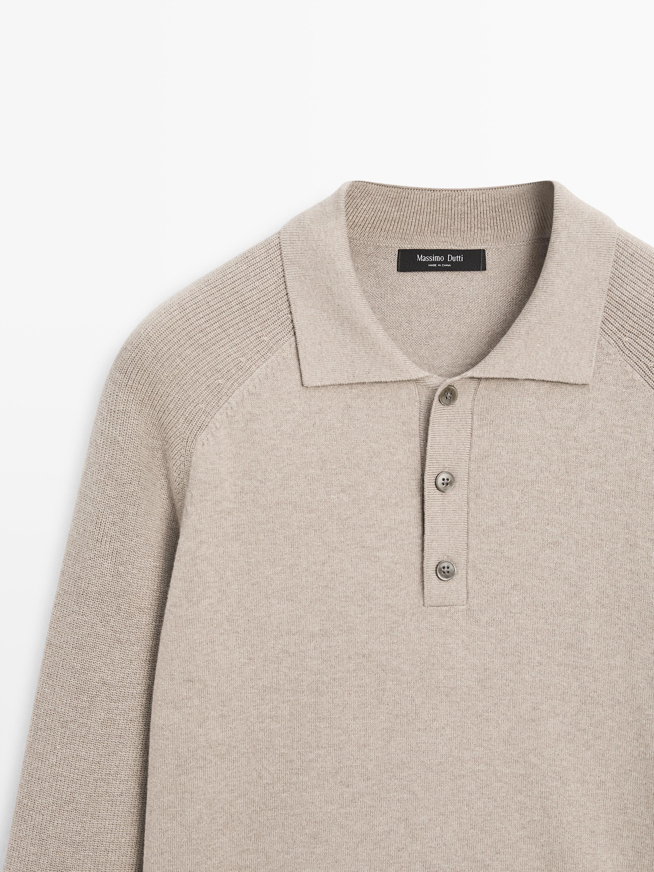 Cotton blend knit polo sweater — MINK
