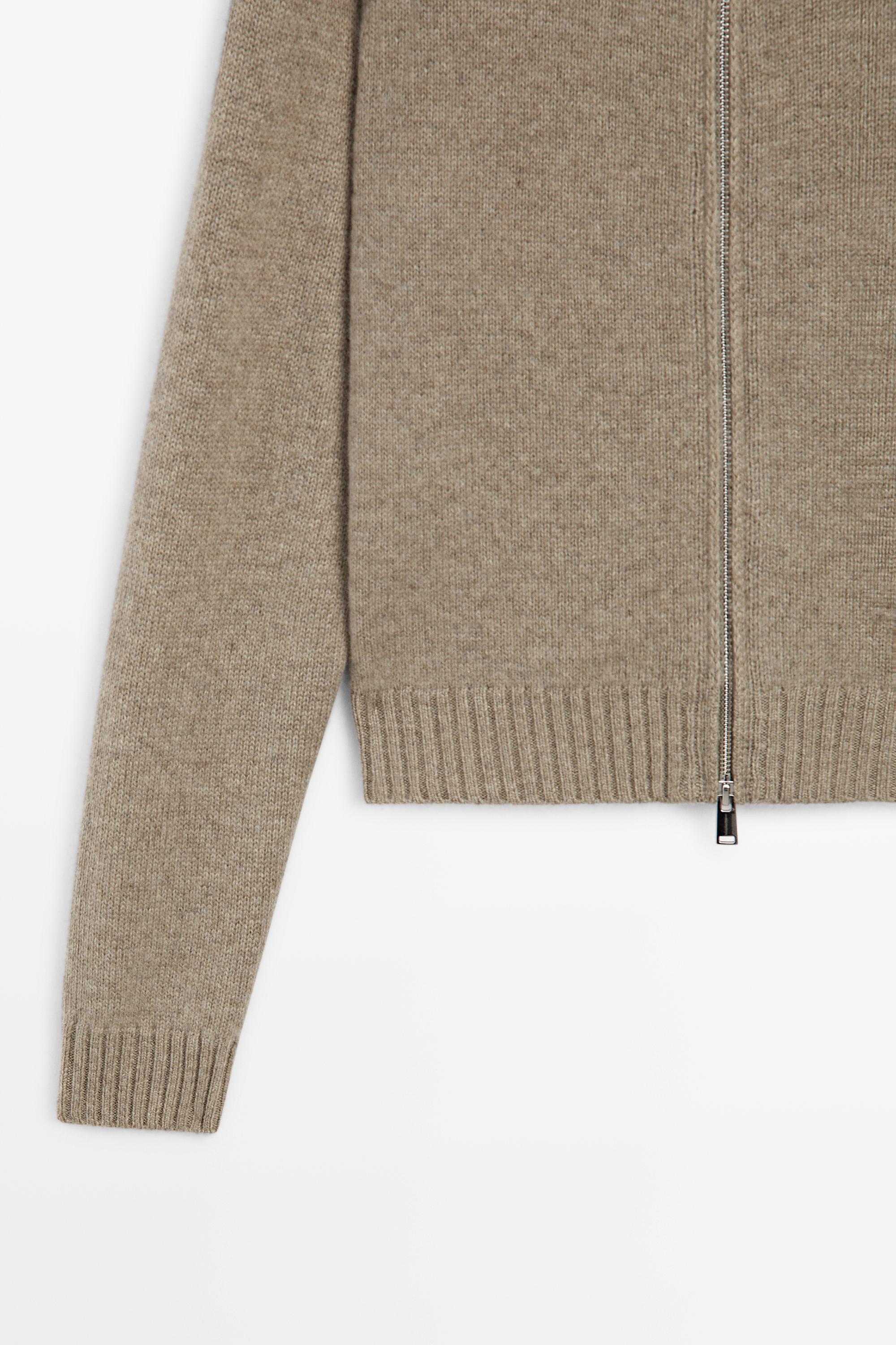 100% cashmere zip knit cardigan — TAUPE GREY