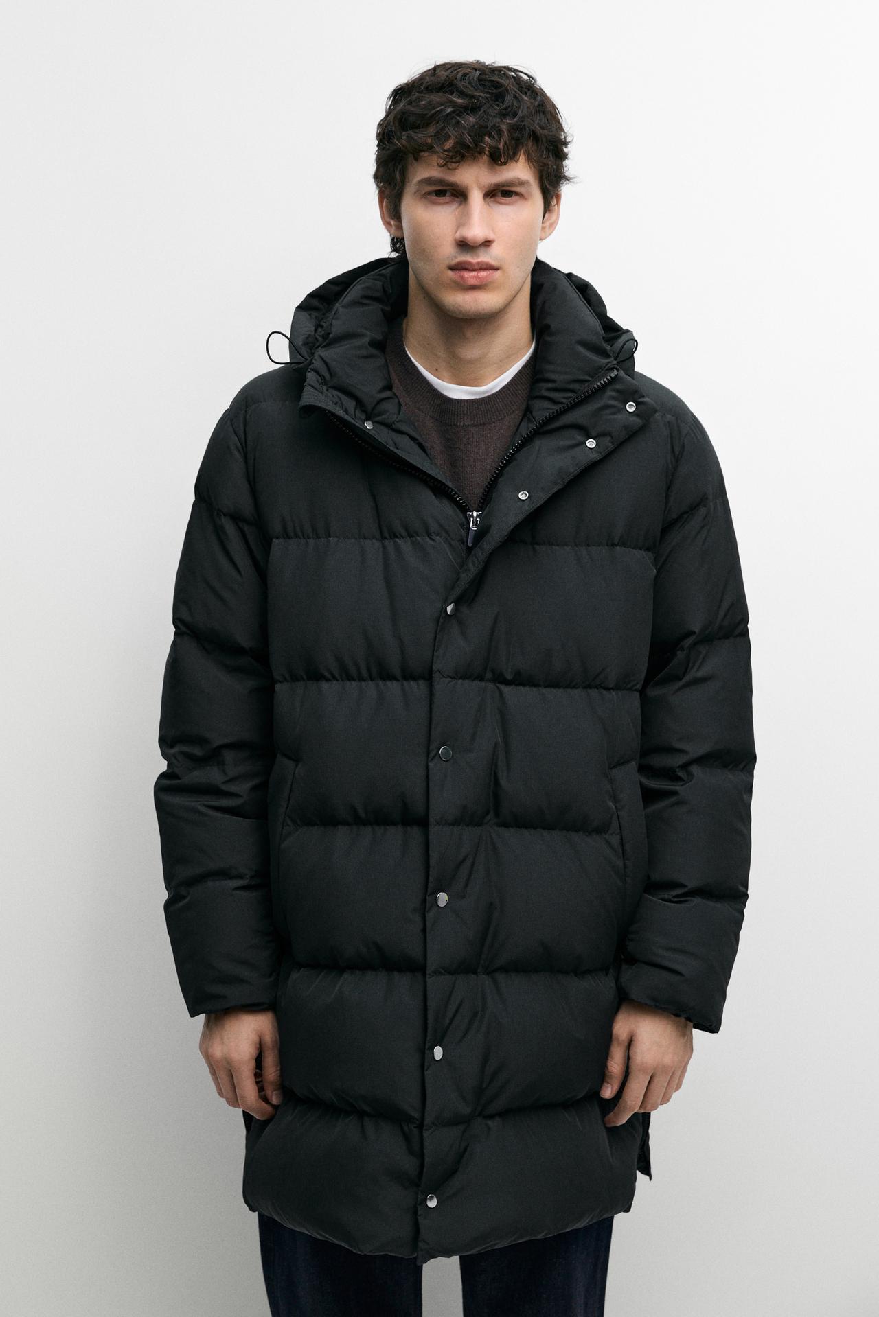 Long down jacket with hood — Blue