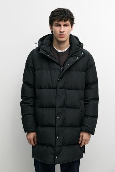 Long down jacket with hood — Blue 3