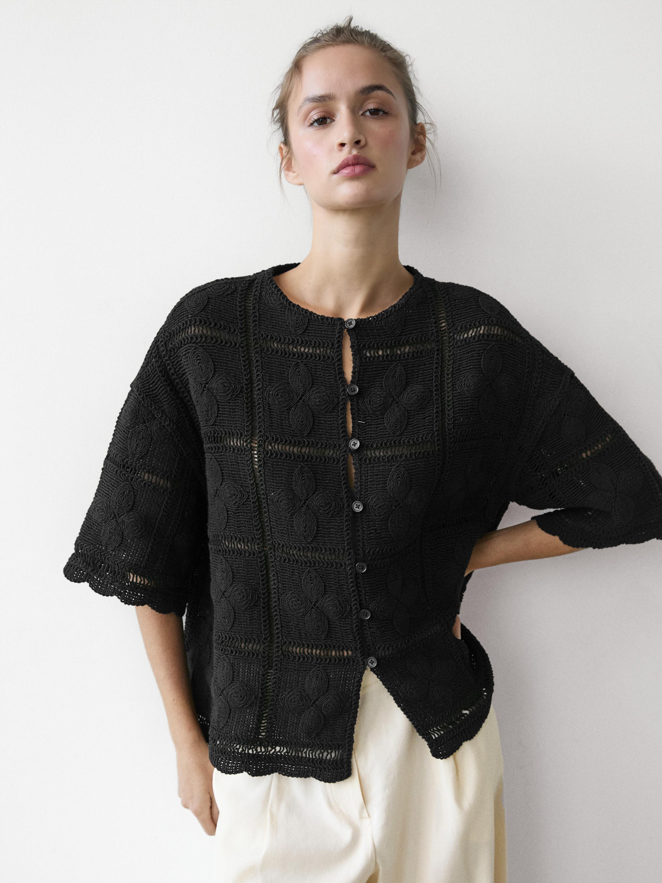 Cutwork crochet cardigan — BLACK