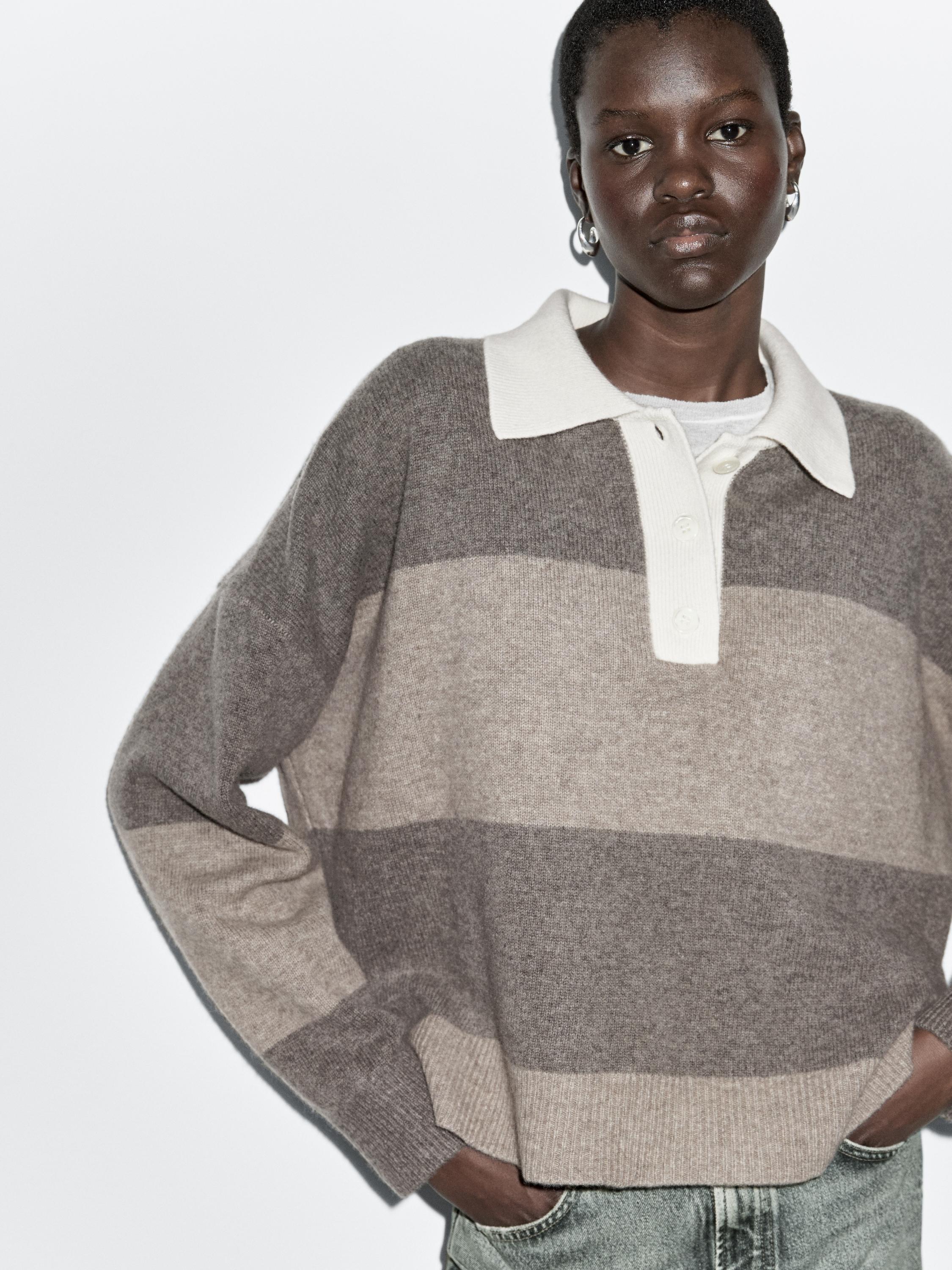 Gestreifter Pullover im Polo-Stil aus Wollmischgewebe