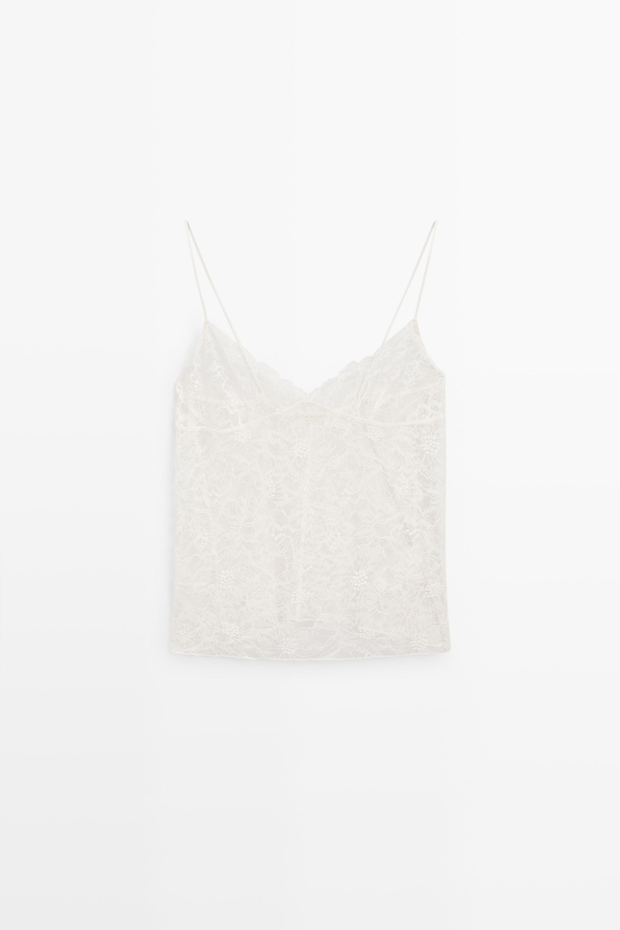 Strappy floral lace top — CREAM