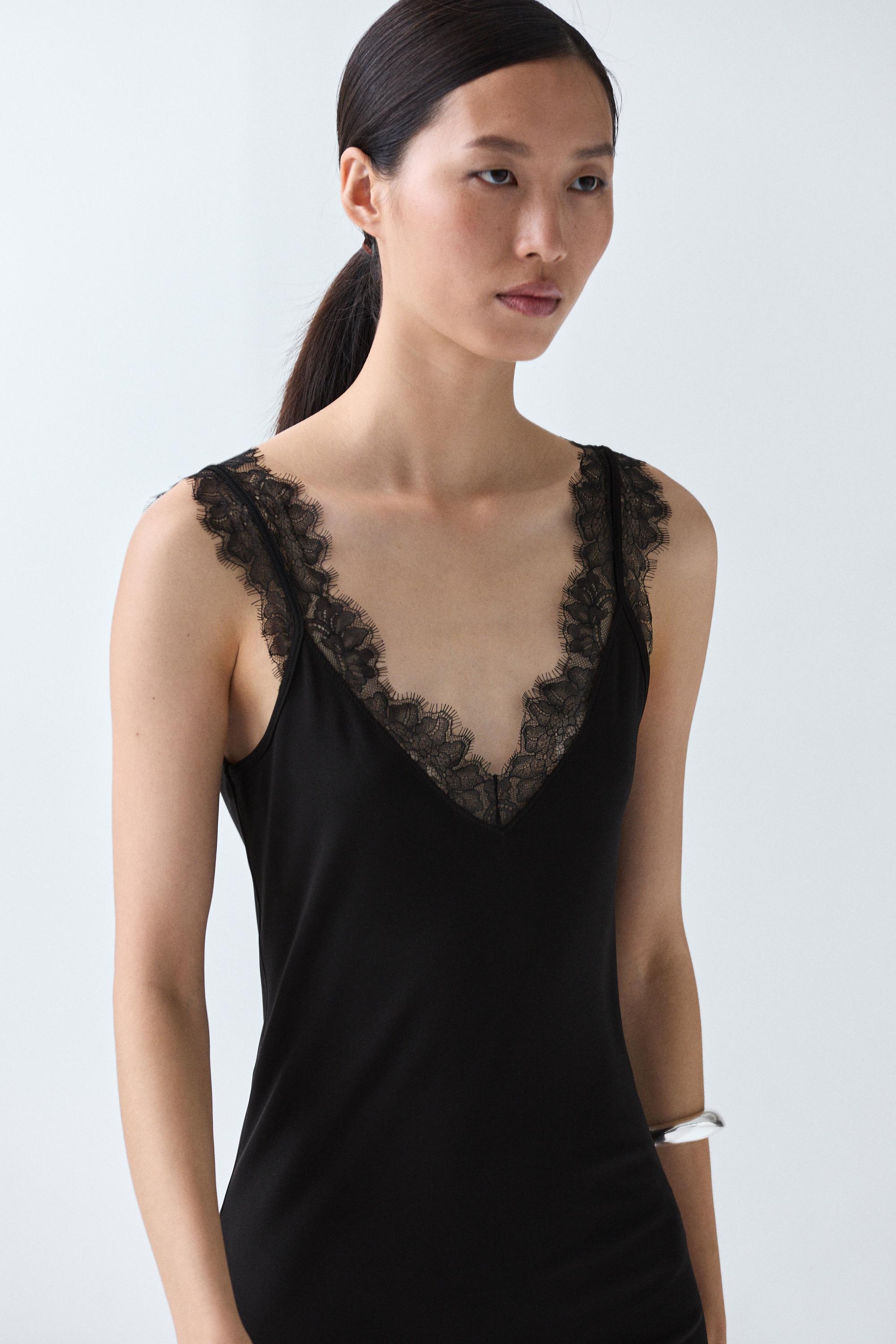 Flowing lingerie midi dress — BLACK
