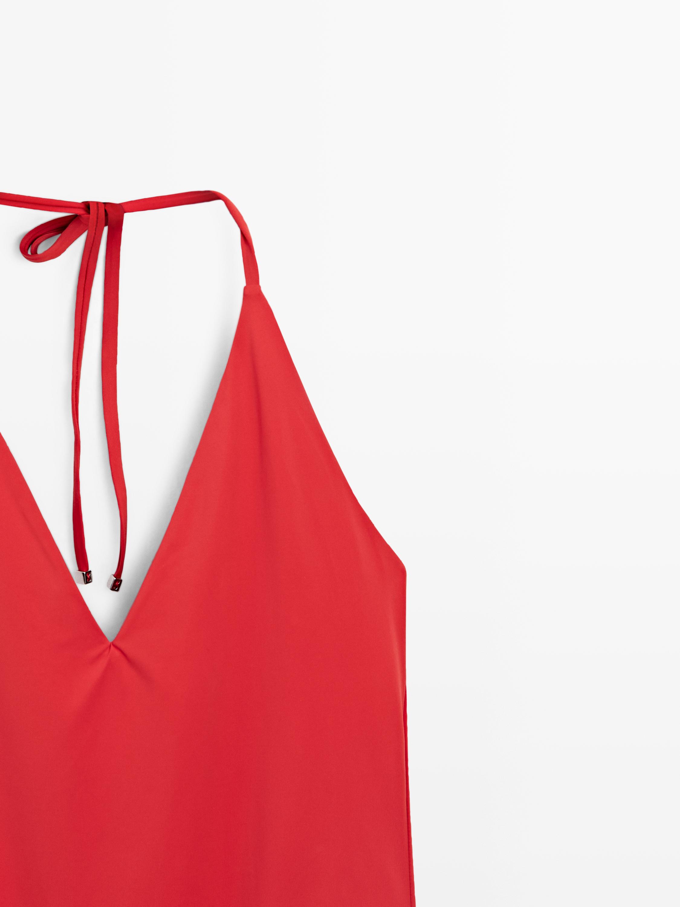 Halter V-neck swimsuit — BRIGHT RED