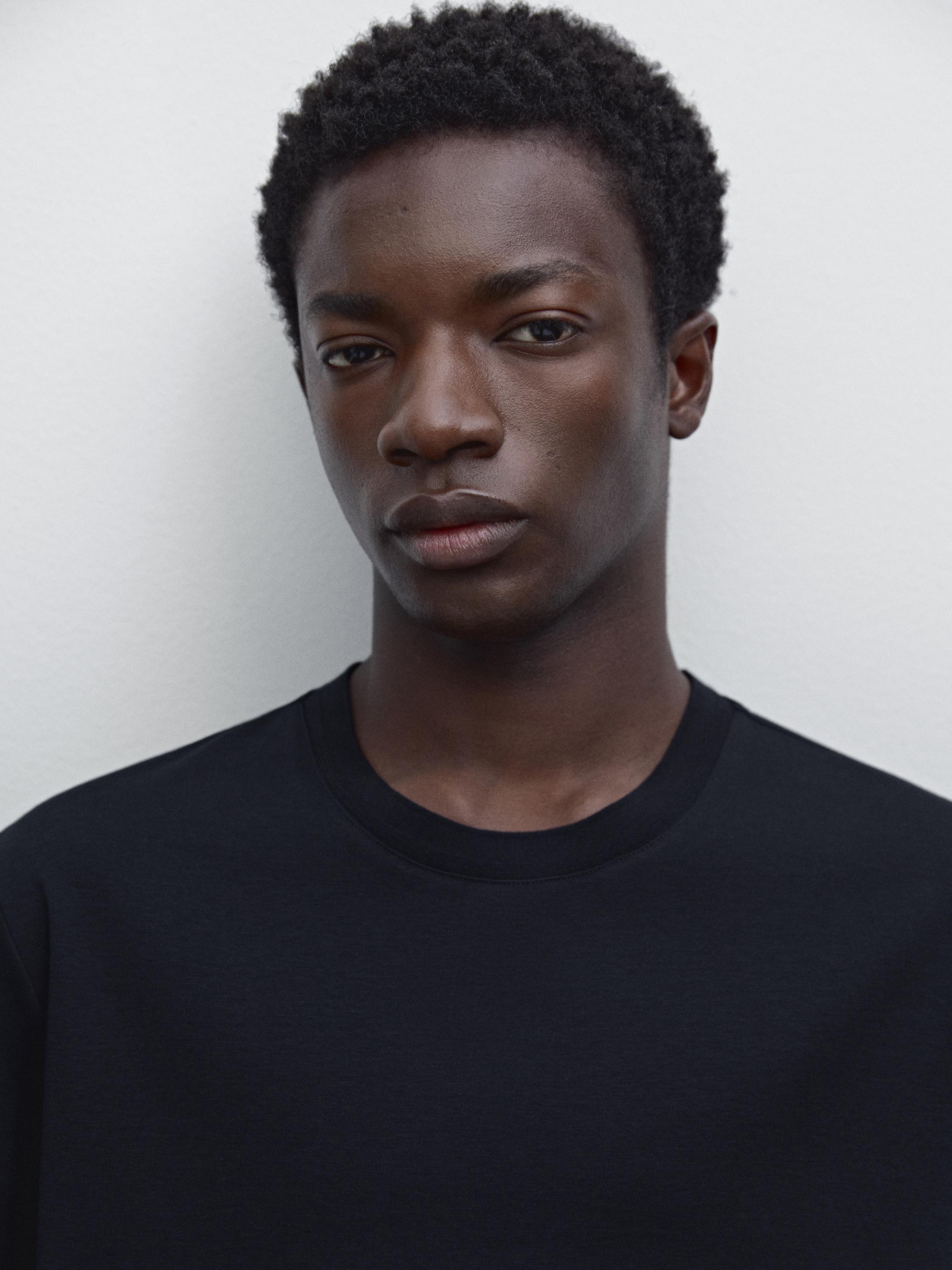 Ribbed neck detail cotton T-shirt