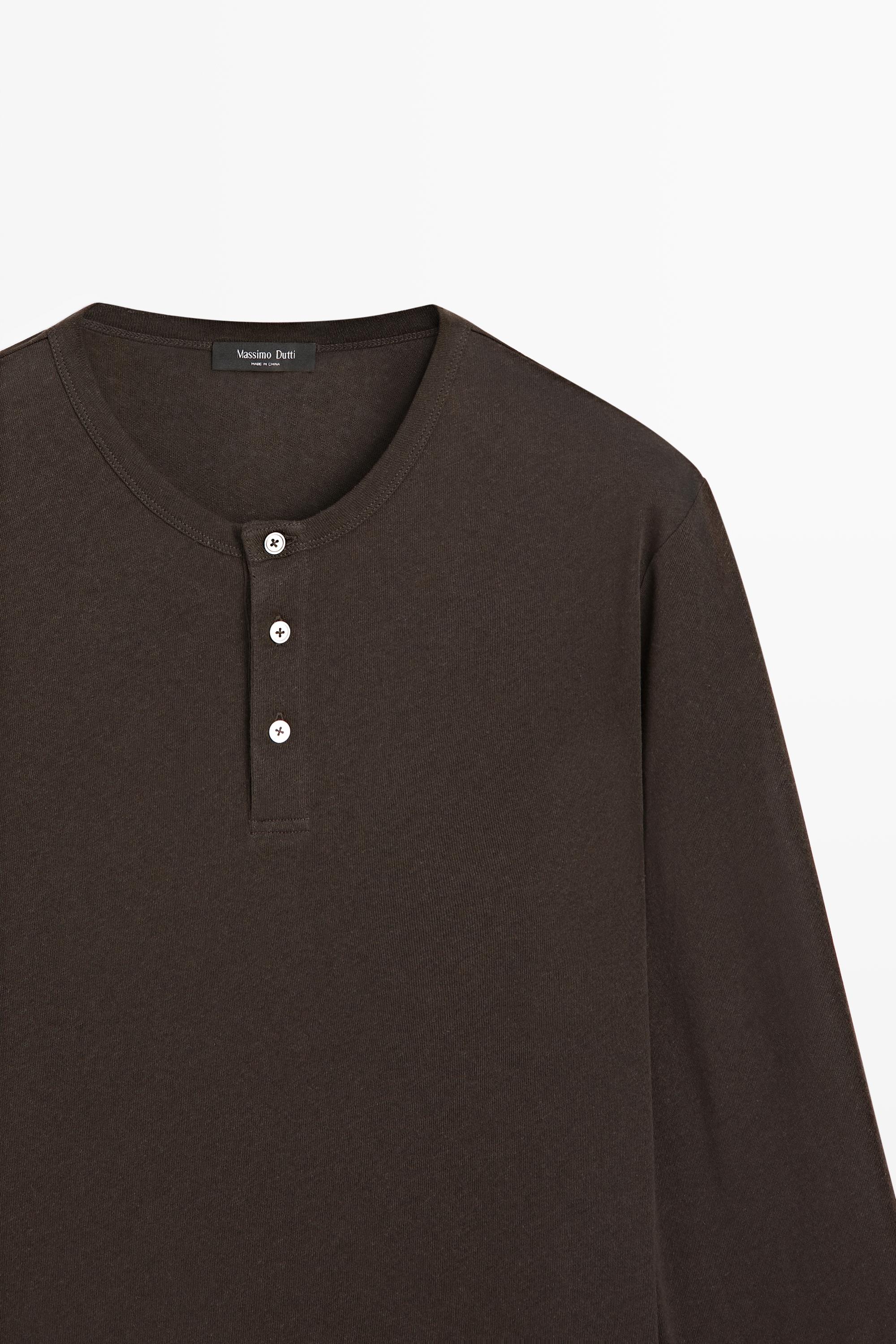 Long sleeve henley neck T-shirt — BROWN