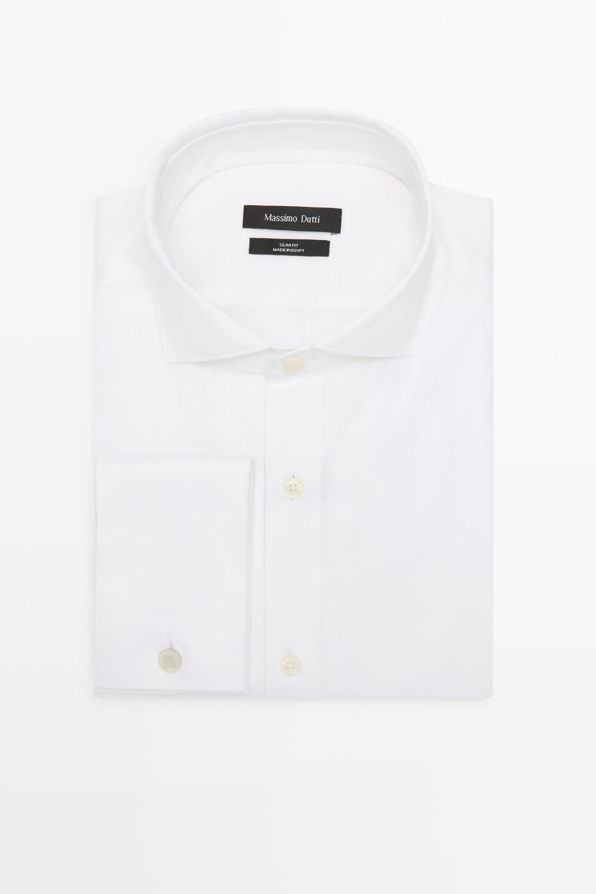 Slim fit cotton shirt with double cuffs — WHITE